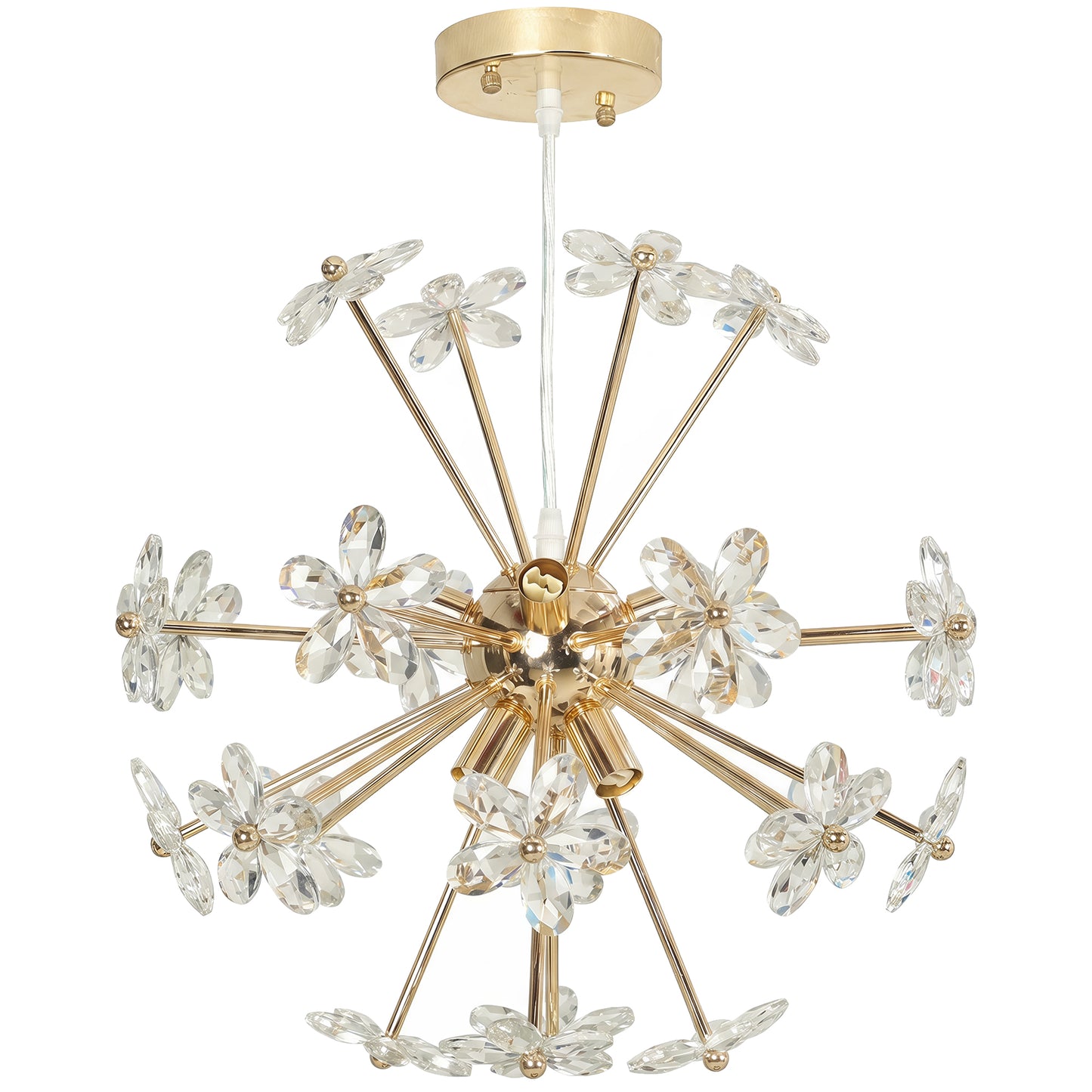 HOMCOM Crystal Chandeliers Ceiling Light with Flower, Modern Pendant Light with Adjustable Height, Ceiling Plate, Clear
