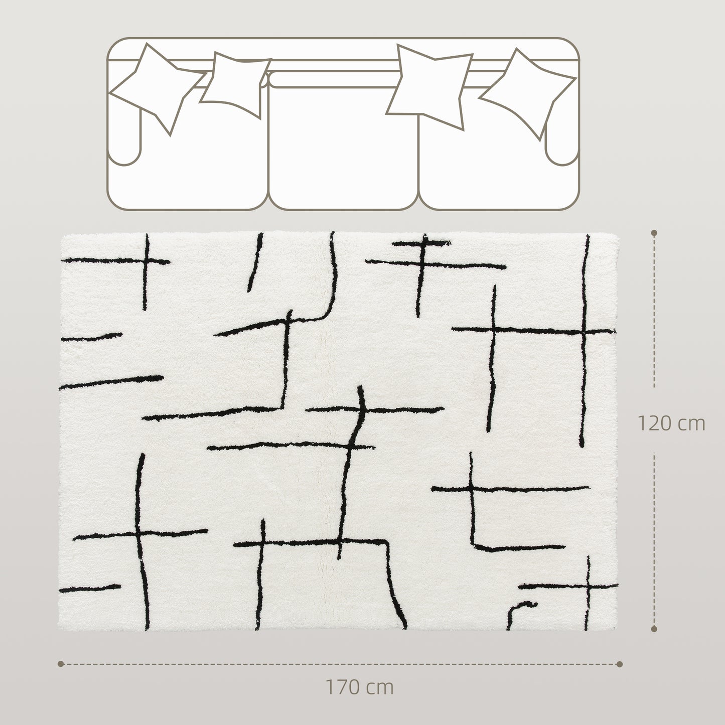 HOMCOM Modern Fluffy Area Rug, Geometric Pattern Washable Rug, Soft High Pile Floor Carpet for Living Room, Bedroom, Dining Room, Home Office, 170 x 120 cm, Cream