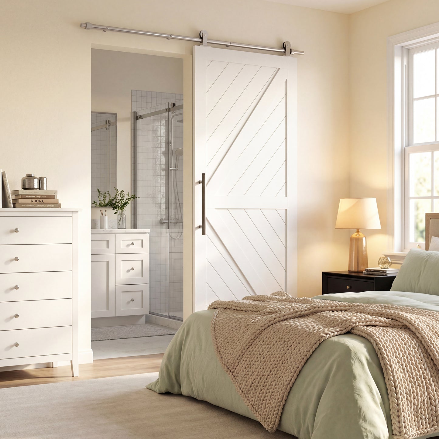 HOMCOM Sliding Door Hardware Kit Heavy Duty 304 Stainless Steel 152 cm Wide Door Silver Tone