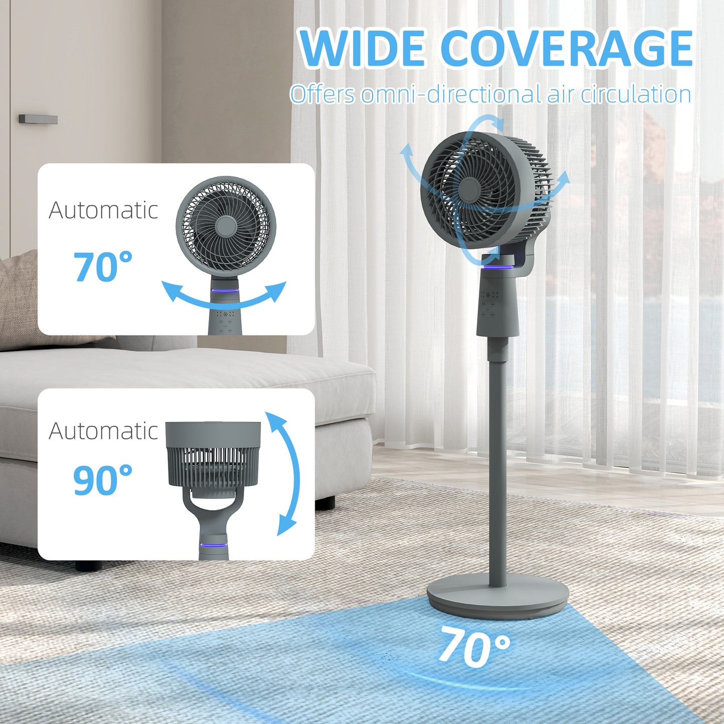 HOMCOM Pedestal Air Circulation Fan with Oscillating, Light Off, Grey