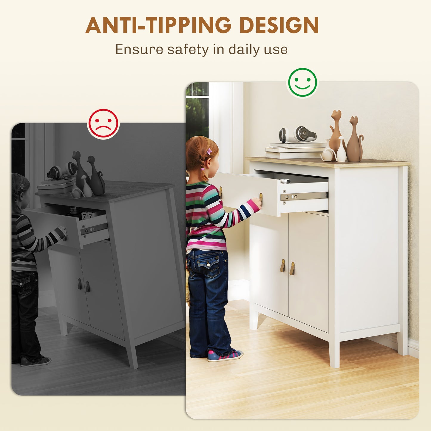 HOMCOM Farmhouse Style Sideboard - White