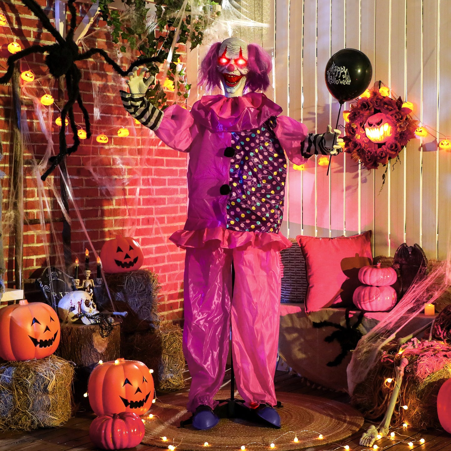Outsunny 5â€²7â€³ Scary Animated Clown Decoration - Pink/Purple