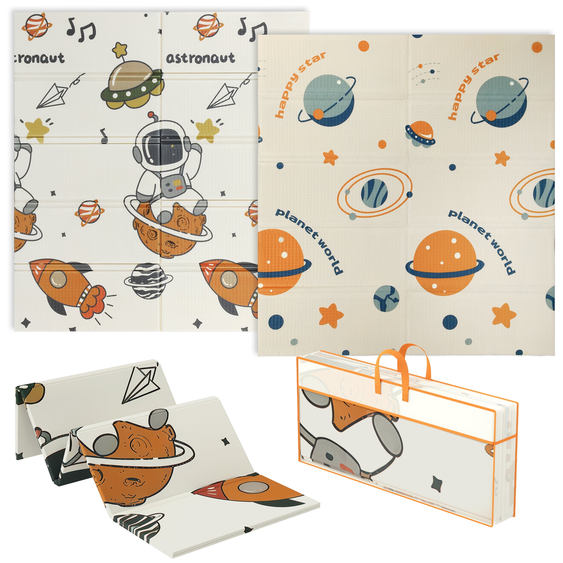 AIYAPLAY Space-Themed Baby Plat Mat Double Sided, Foldable, Water-Resistant for Outdoor/Indoor, 177 x 146 x 1.5cm Default Title