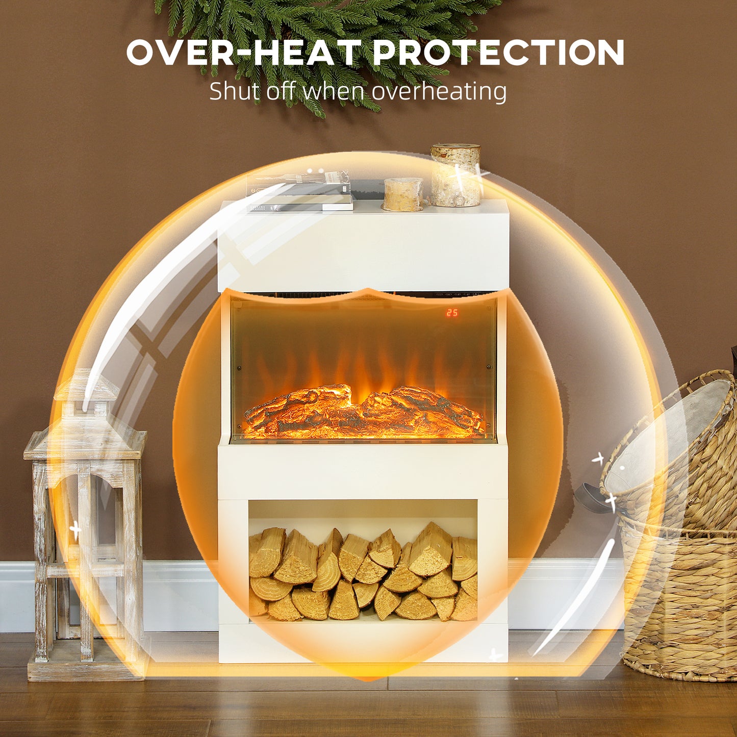 HOMCOM Electric Fireplace with 3D Flame Effect, 6 Colours & 3 Brightness Levels, 1000W/2000W White Electric Fire and Mantel Reach up to 30ãŽ¡ Space with Remote & Timer, 3 Sided View for Living Room