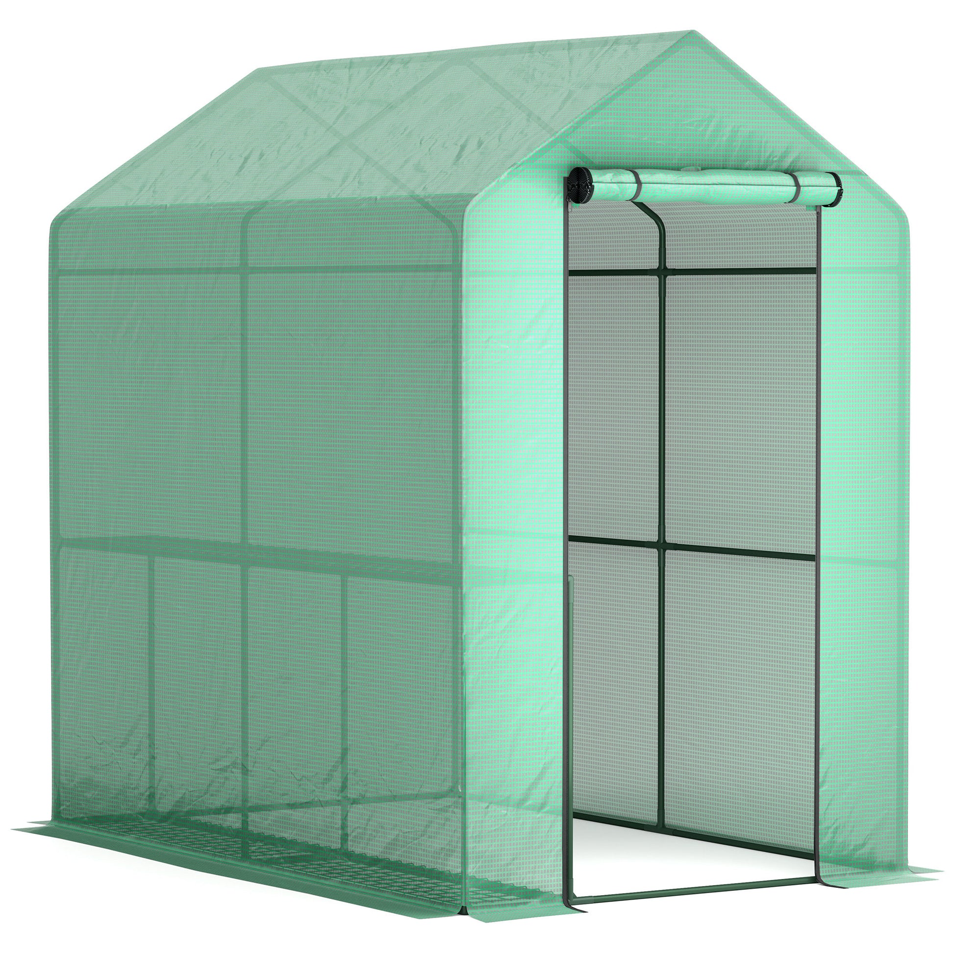 Outsunny 120 x 186cm Walk-In Greenhouse, with Shelves - Green