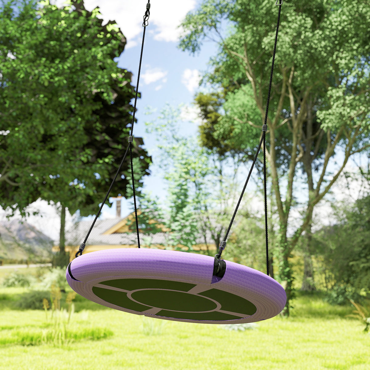 AIYAPLAY 100cm Diameter Nest Seat for Kids with Height Adjustable Hanging Ropes for Outdoor, Playground, Garden, Purple