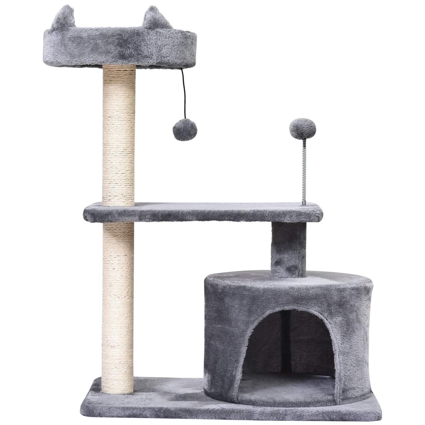 PawHut Cat Tree for Indoor Cats with Scratching Post Climbing Tower Kitty Activity Centre Condo Perch Jumping Platforms Grey 60L x 40W x 81H cm