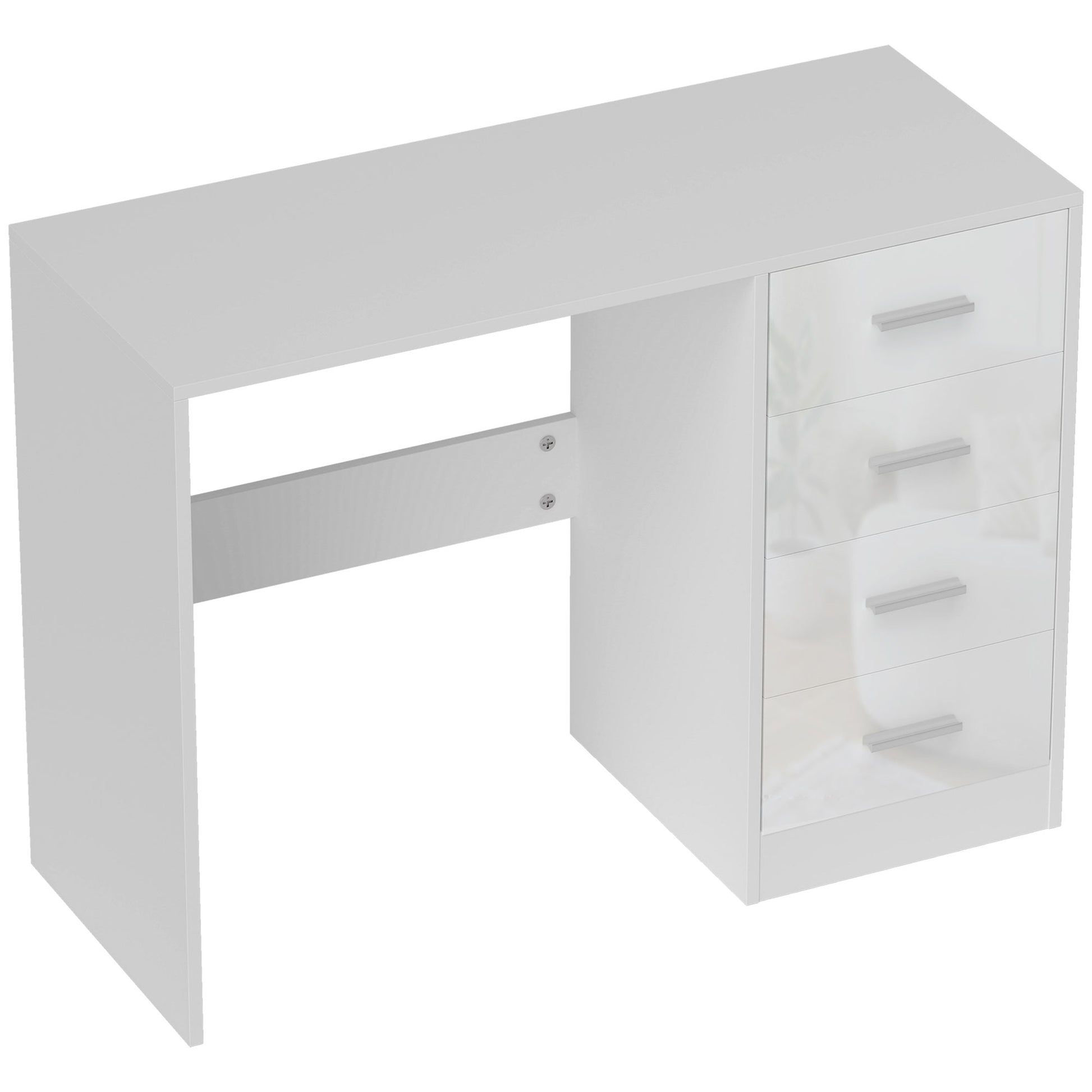 HOMCOM Computer Desk with Drawers, Dressing Table, High Gloss Home Office Writing Workstation, White