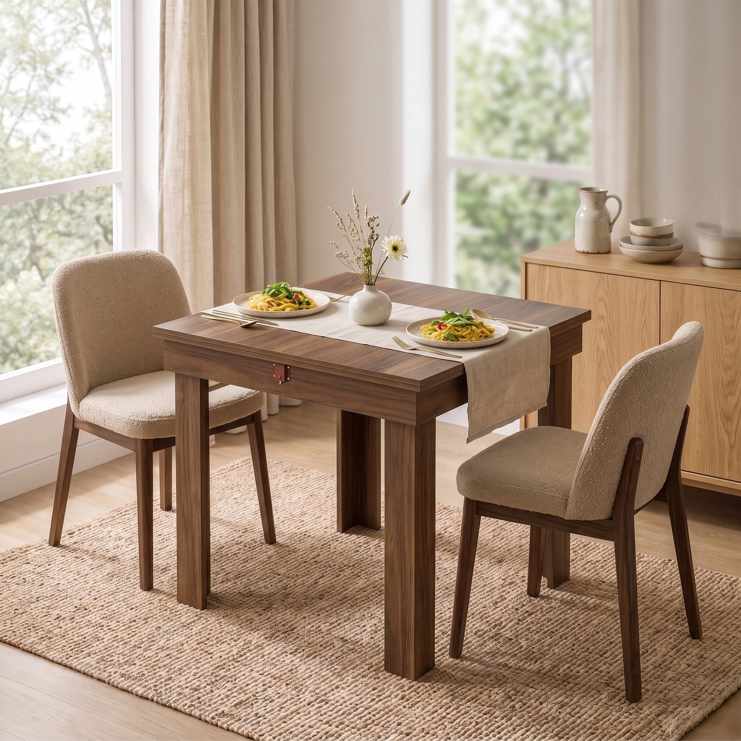 HOMCOM Folding Dining Table Under-Table Storage Extendable Kitchen Table Steel Rail Grey Wood Effect