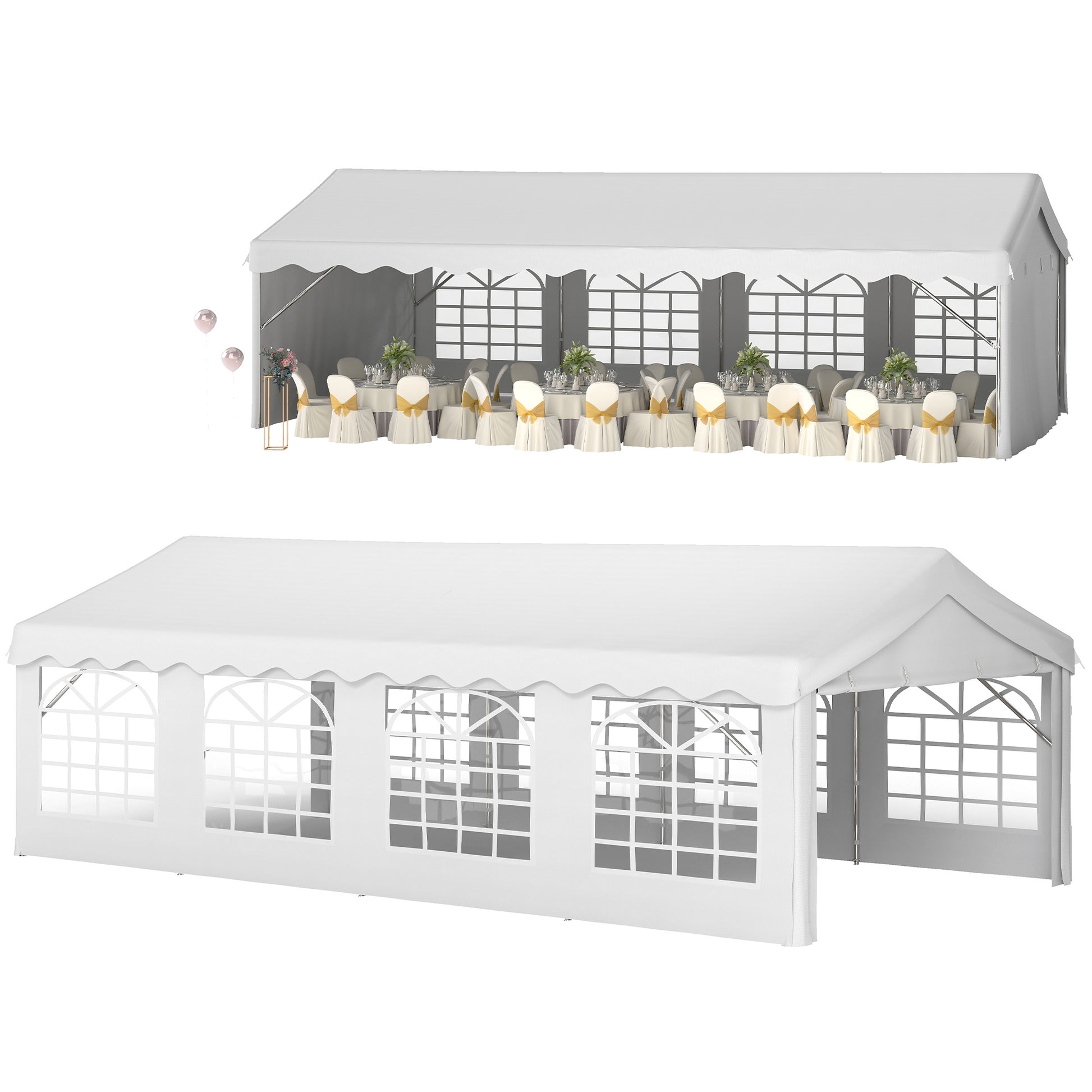 Outsunny 8m x 4m Garden Gazebo Marquee Wedding Shelter Level 4 Wind Protection, White
