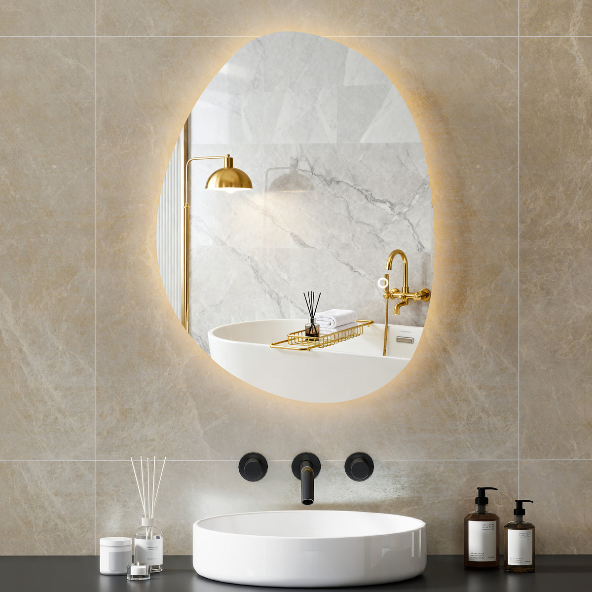 HOMCOM 70x50cm Bathroom Mirror with LED Lights, 3 Colours Dimmable, Anti-Fog, Memory & Touch Switch, IP44