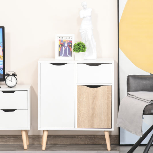 HOMCOM Sideboard Floor Cabinet Storage Cupboard with Drawer and Solid Wood Legs for Bedroom, Living Room, Entryway, Brown