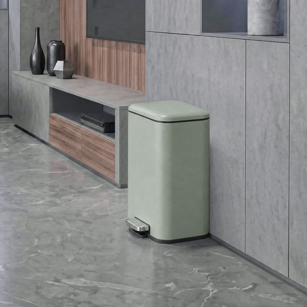 HOMCOM 20 L Kitchen Pedal Bin, Metal Rubbish Bin with Removable Inner Bucket, Soft-Close & Stay-Open Lid, Light Green
