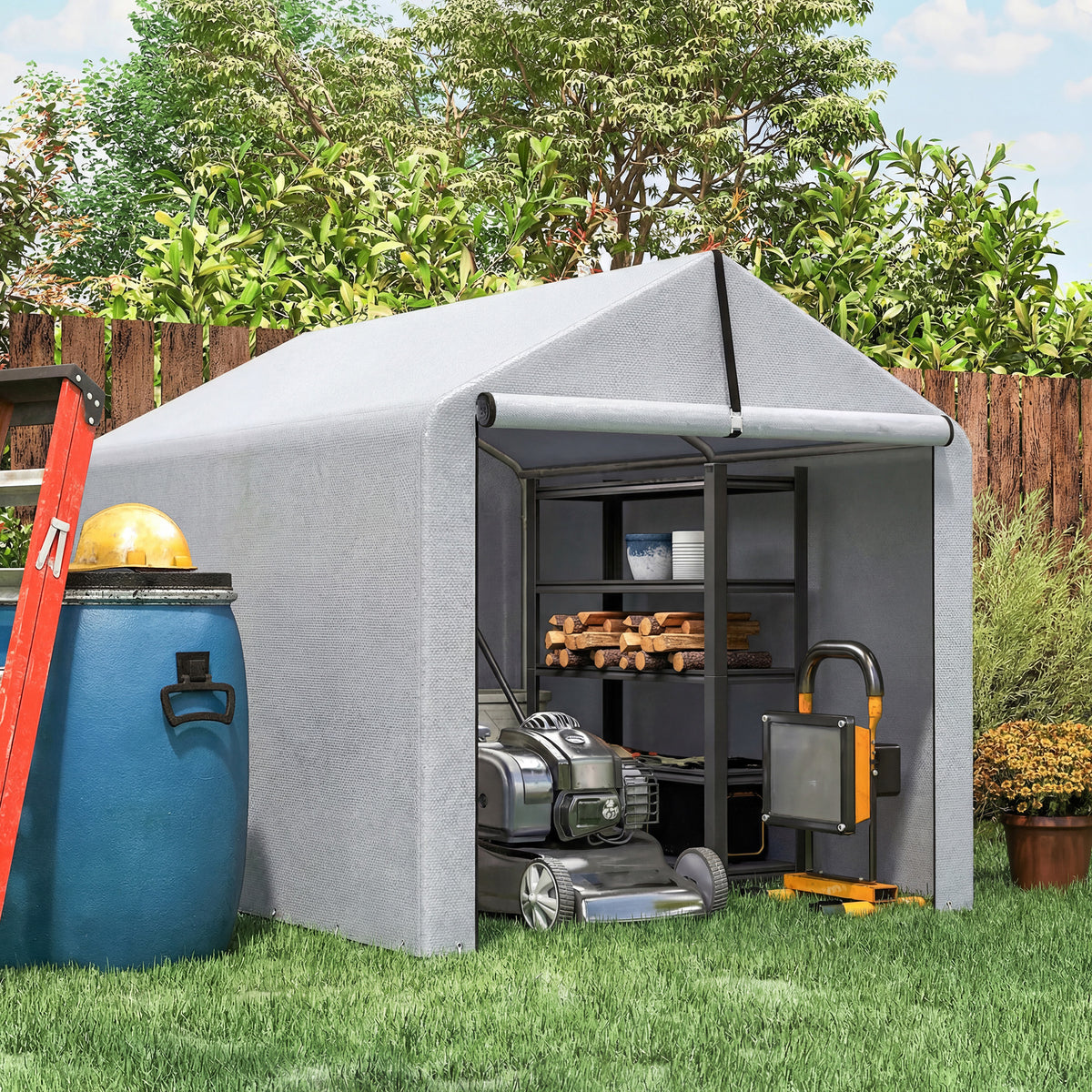 Outsunny 1.6 x 2.2m Garden Shed Tent, Waterproof Outdoor Storage Tent, Roll-up Zipper Door Galvanised Steel Frame, Light Grey