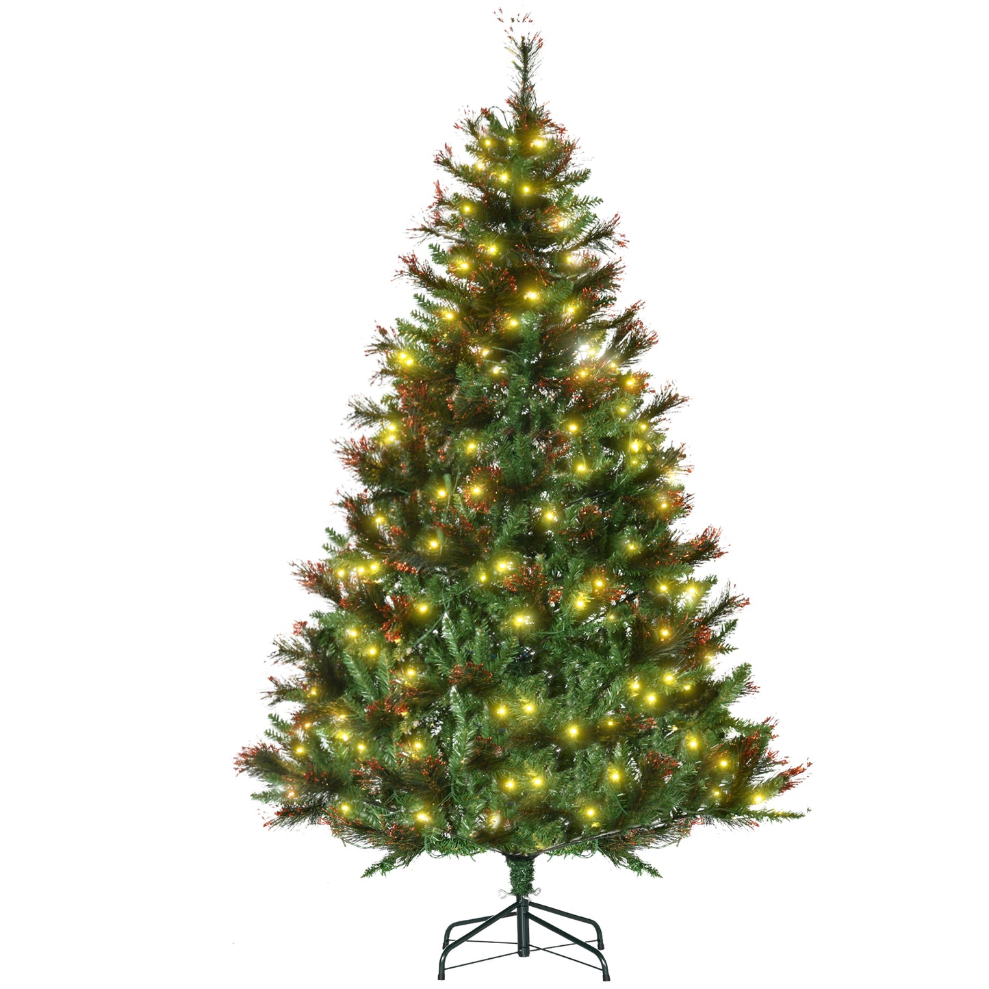 HOMCOM 1.8m 6ft Pre-Lit Christmas Tree Artificial Spruce Xmas Tree Warm White LED Holiday DÃ©cor with Metal Stand