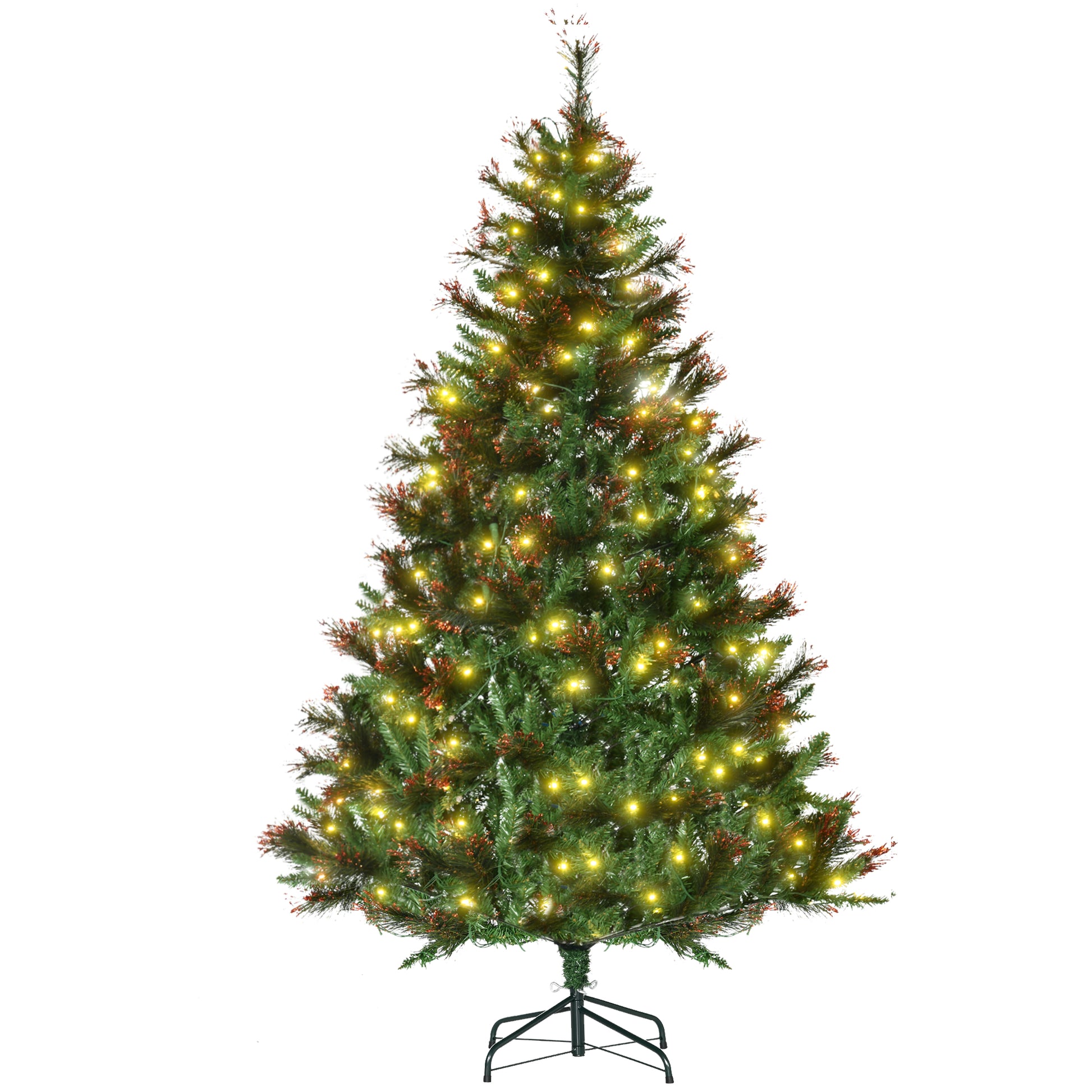 HOMCOM 1.8m 6ft Pre-Lit Christmas Tree Artificial Spruce Xmas Tree Warm White LED Holiday DÃ©cor with Metal Stand