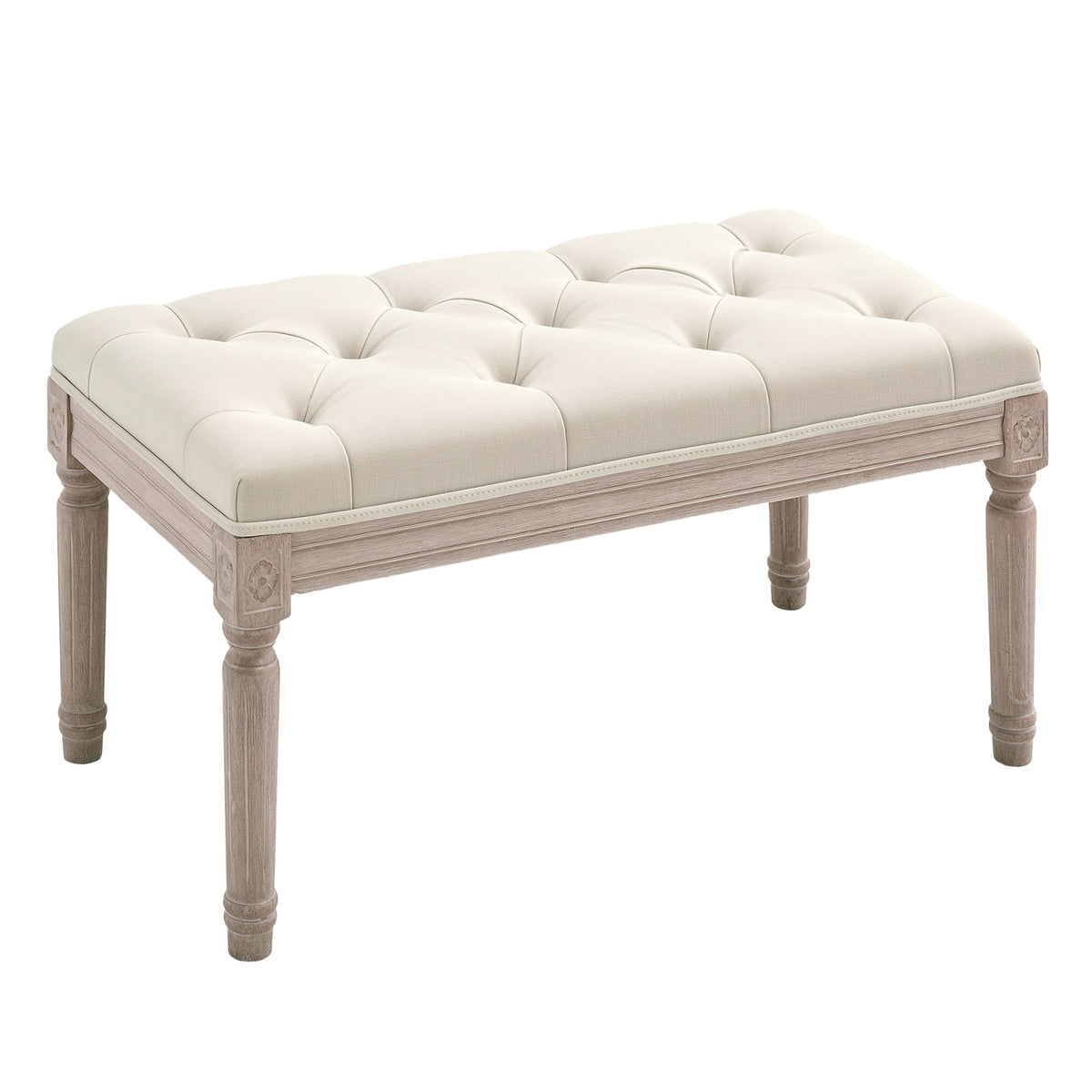 HOMCOM 80cm End of Bed Bench, Window Seat, Tufted Bench for Bedroom, Hallway, Living Room, Cream White Default Title