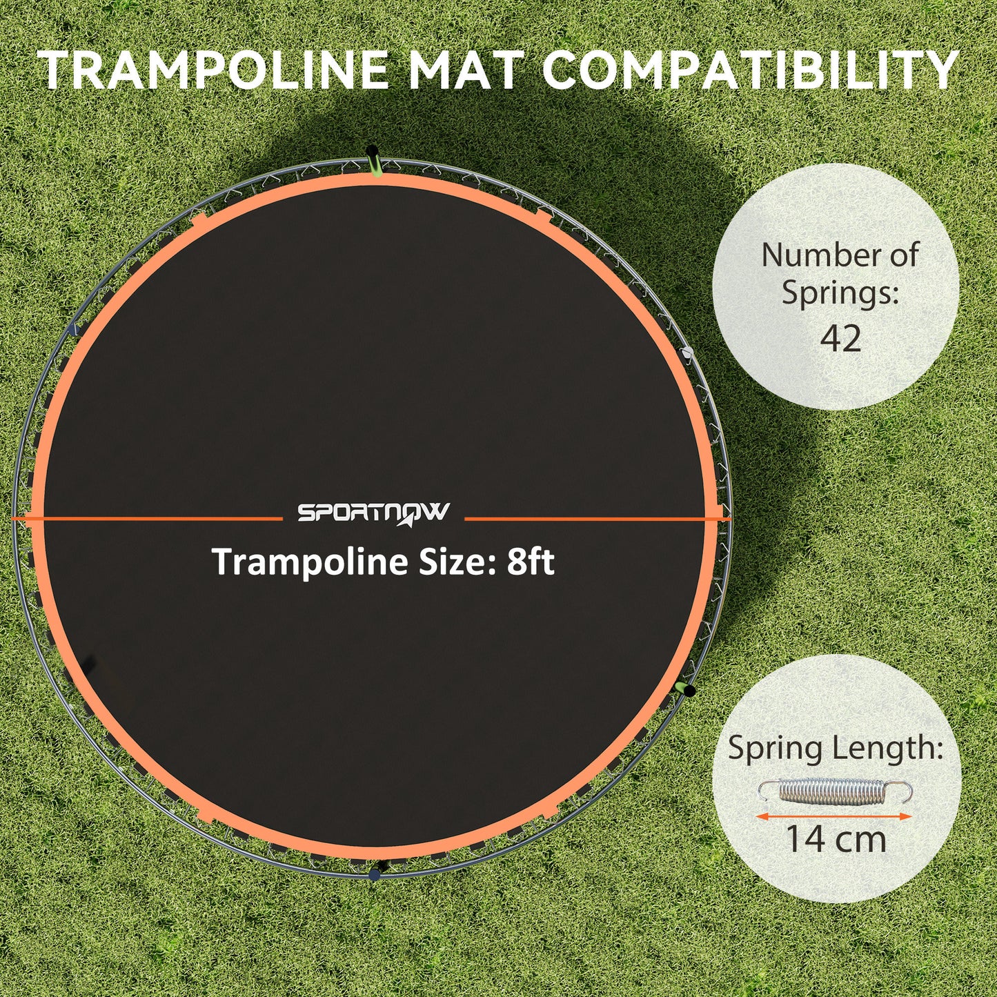 SPORTNOW Trampoline Replacement Mat with Spring Pull Tool, 42 V-Hooks, for 8ft Trampoline using 14cm Springs, Orange - LiamsBargains.co.uk