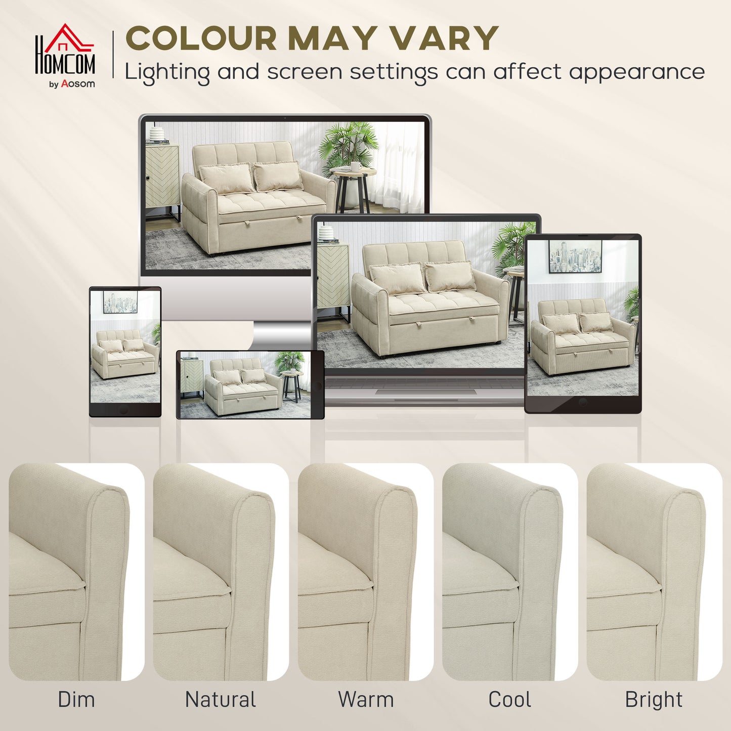 HOMCOM 2 Seater Sofa Bed, 3-in-1 Convertible Sleeper Sofa with Click-clack Adjustable Backrest and 2 Pillows, Light Brown