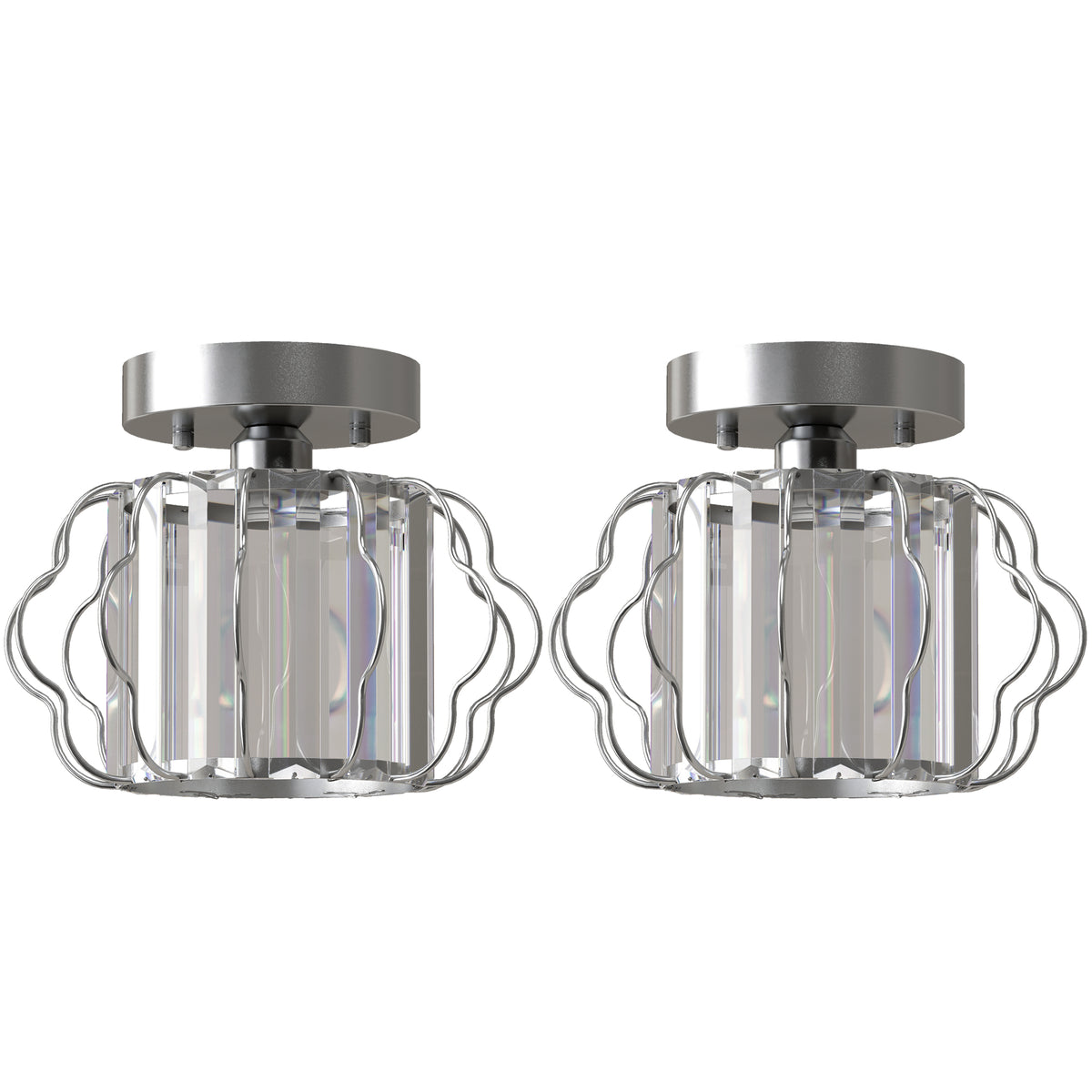 HOMCOM Crystal Ceiling Light Fixtures, Modern Semi-Flush Ceiling Lighting with Crystal Strips, 2 Pack, Silver Tone Default Title