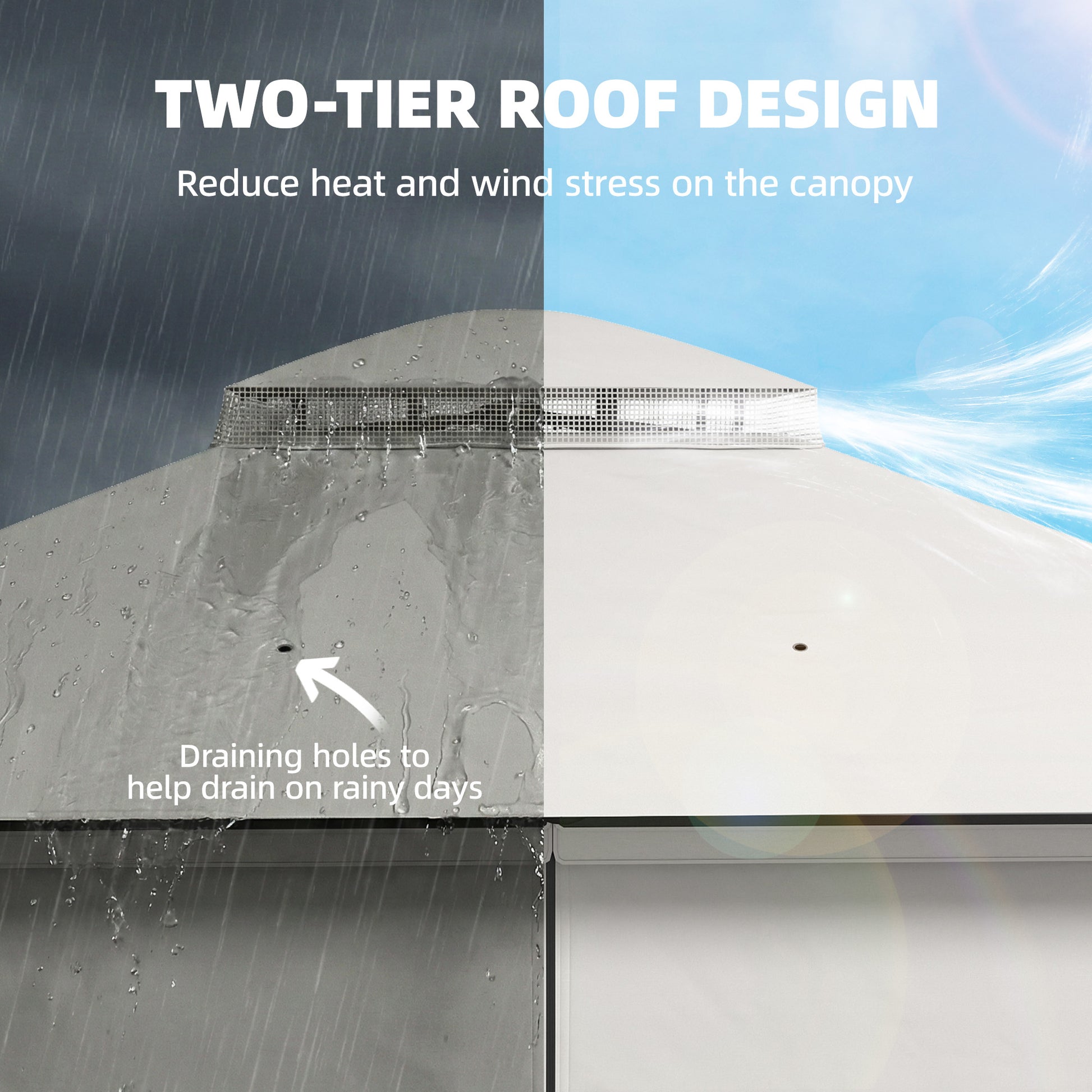 Outsunny 3 x 3.6 m Outdoor Garden Gazebo with Netting and Curtains, DoubleÂ Roof Patio Gazebo Permanent Pavilion, Light Grey