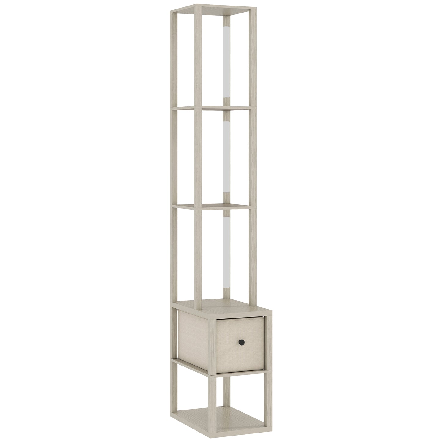 HOMCOM Floor Lamp with Shelves, LED Column Modern Standing Lamp with Fabric Drawer, Adjustable Brightness, Foot Switch for Living Room, Bedroom, Office, Oak Default Title