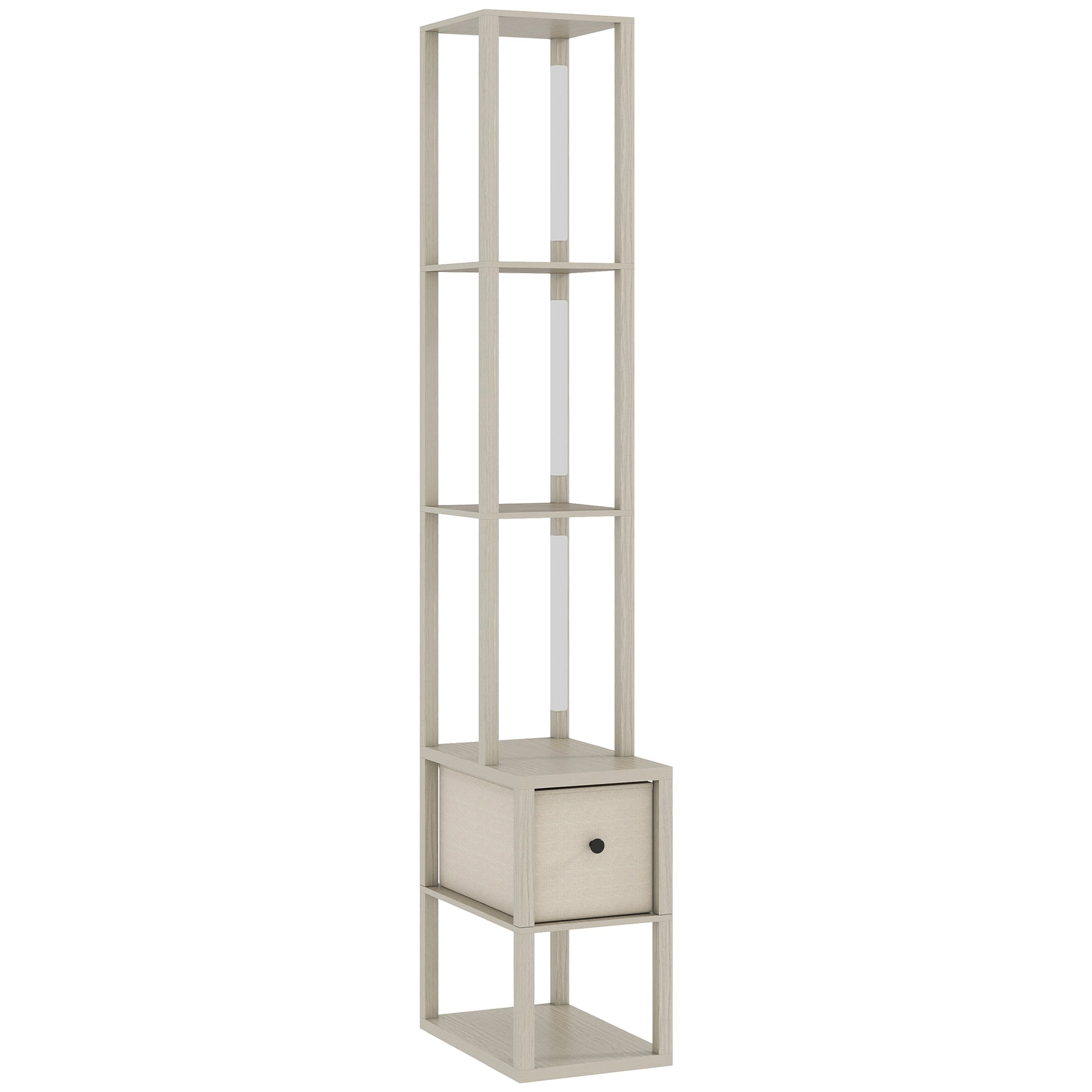 HOMCOM Floor Lamp with Shelves, LED Column Modern Standing Lamp with Fabric Drawer, Adjustable Brightness, Foot Switch for Living Room, Bedroom, Office, Oak Default Title