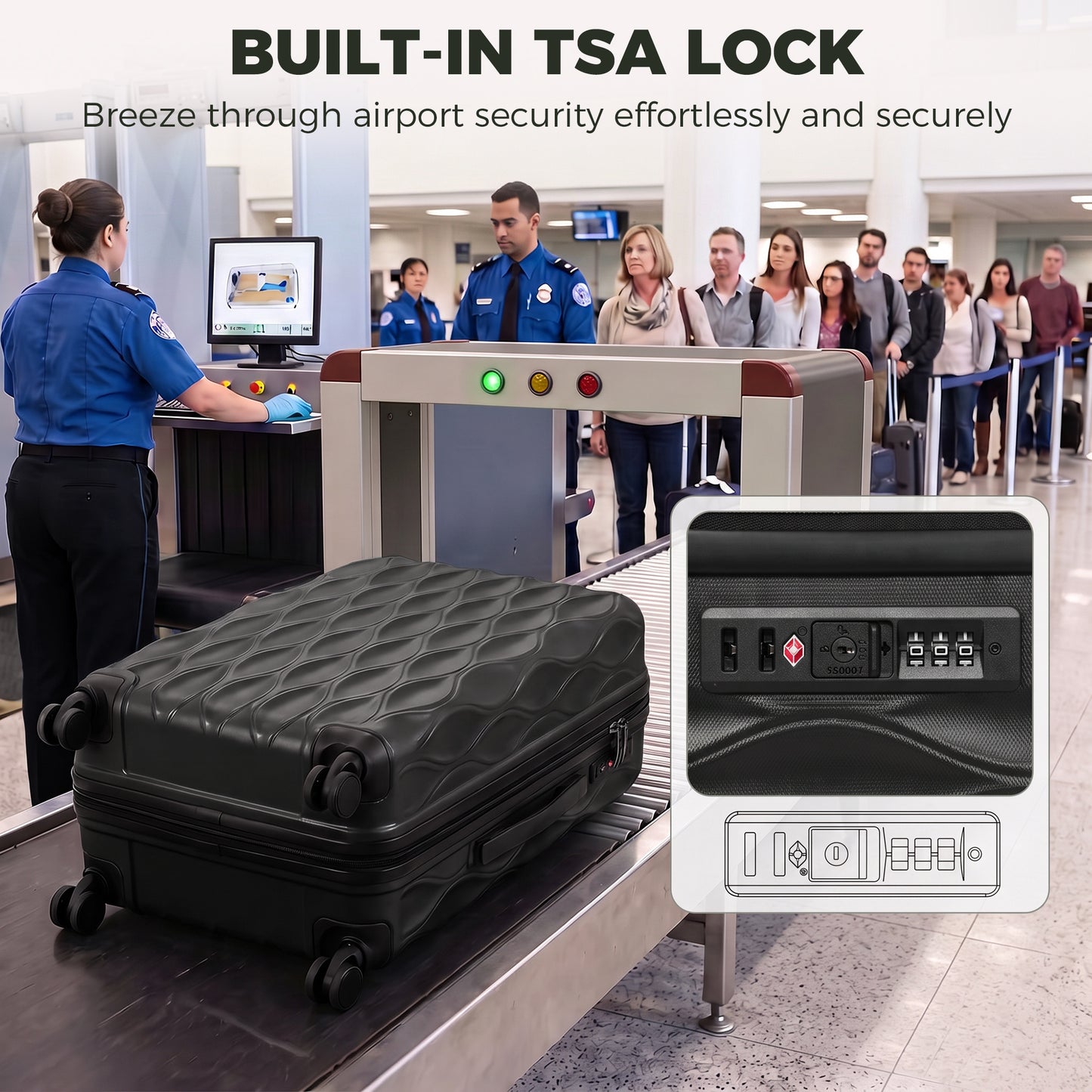 HOMCOM 77cm 98L Suitcase, Lightweight ABS Hard Shell Carry On Luggage with TSA Lock, Spinner Wheels, Telescopic Handle, Black