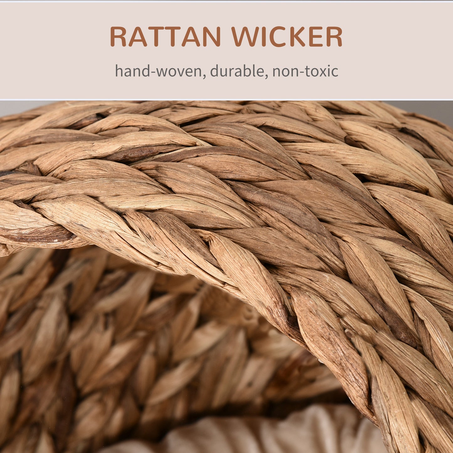 PawHut Wicker Cat Bed, Raised Rattan Cat Basket with Cylindrical Base, Soft Washable Cushion, 40 x 37 x 51 cm - Brown