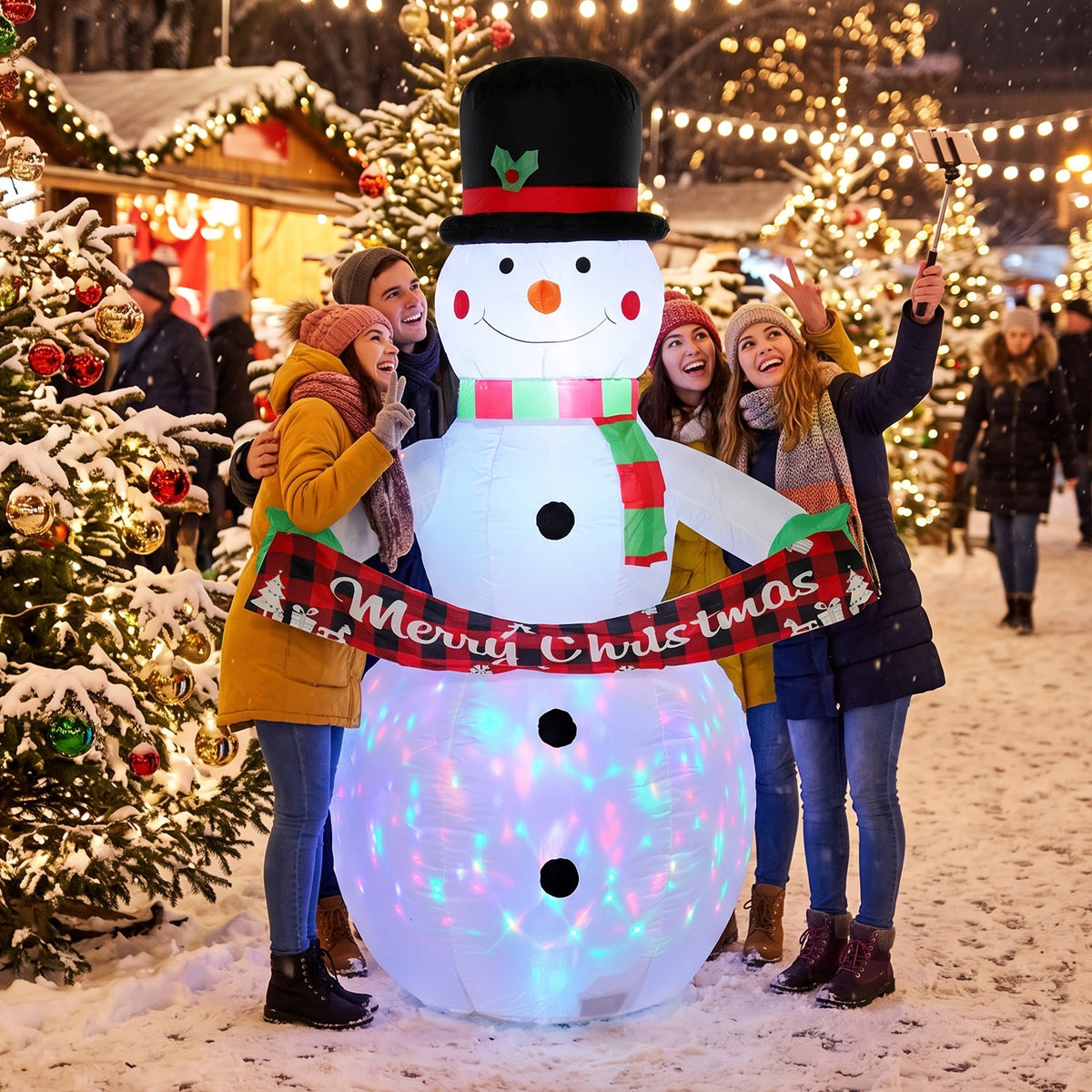 Inflatable Christmas Decoration, Outsunny 6.7FT Christmas Inflatable Snowman with Colourful LED Light