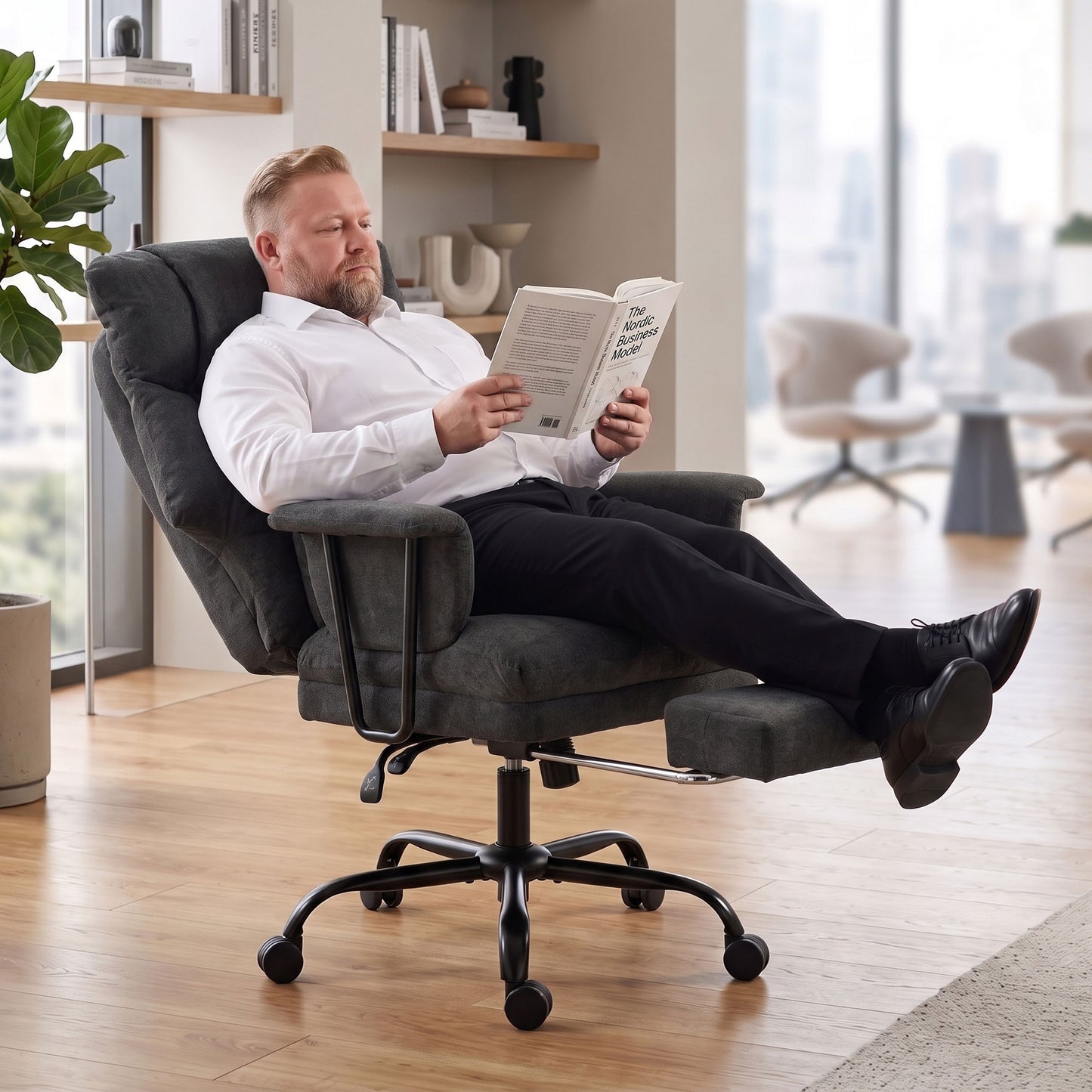 HOMCOM Office Chair, 180kg Heavy Duty Linen Computer Desk Chair with Lumbar Support, Wide Seat, Spring Cushion, Black