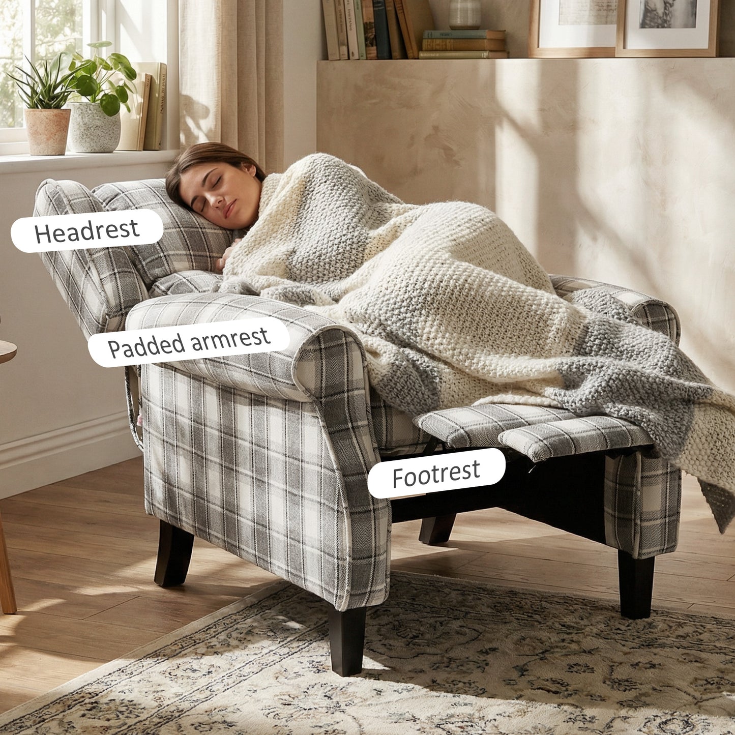 HOMCOM 160Â° Reclining Armchair, with Footrest - Grey and White