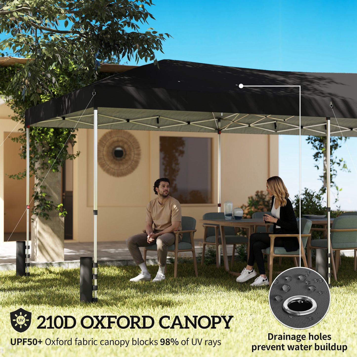 Outsunny 3 x 6 m Pop Up Canopy with UV50+ Protection Garden Gazebo with 6 Sidewalls, Black