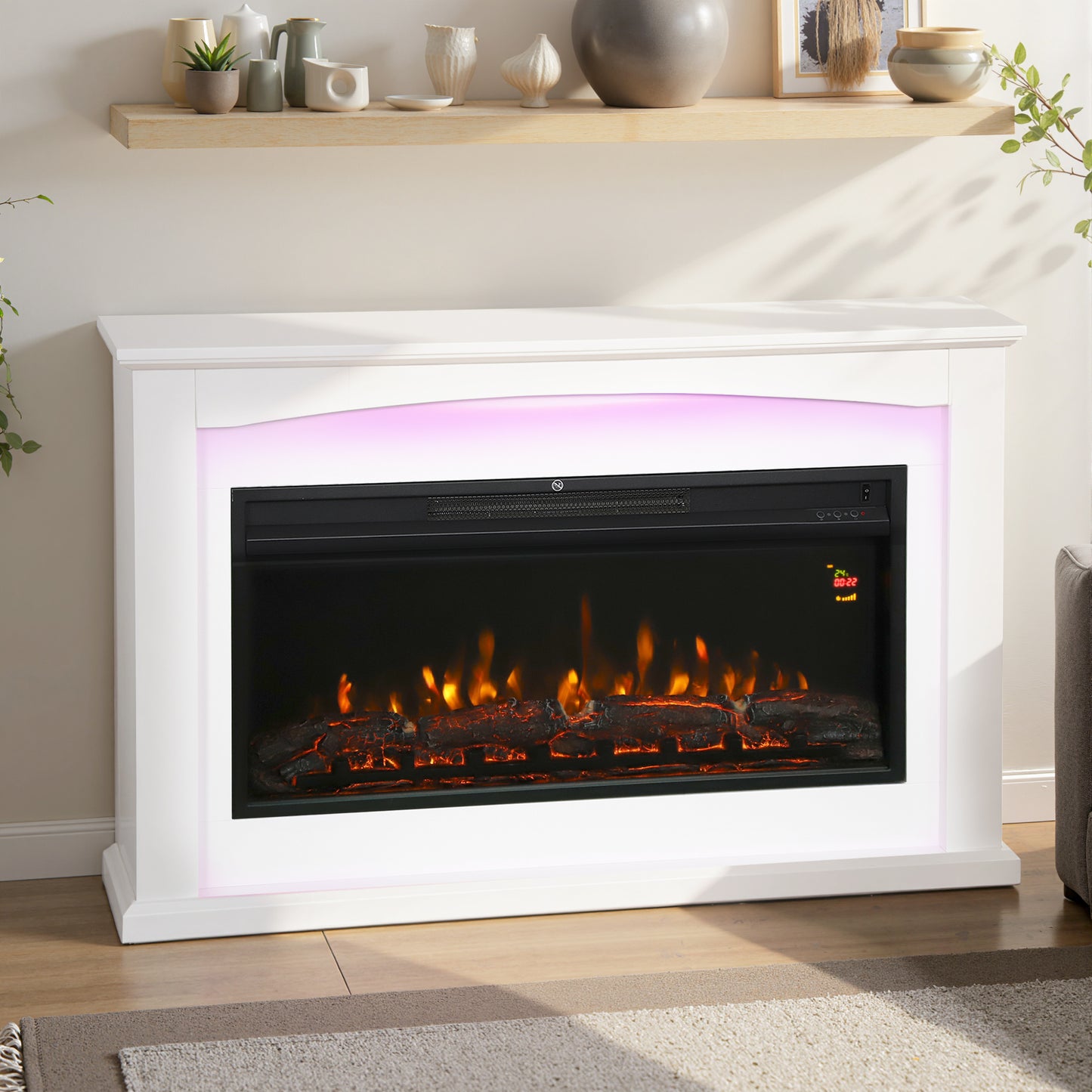HOMCOM 2000W 5118 BTU Faux Flame Fireplace - White