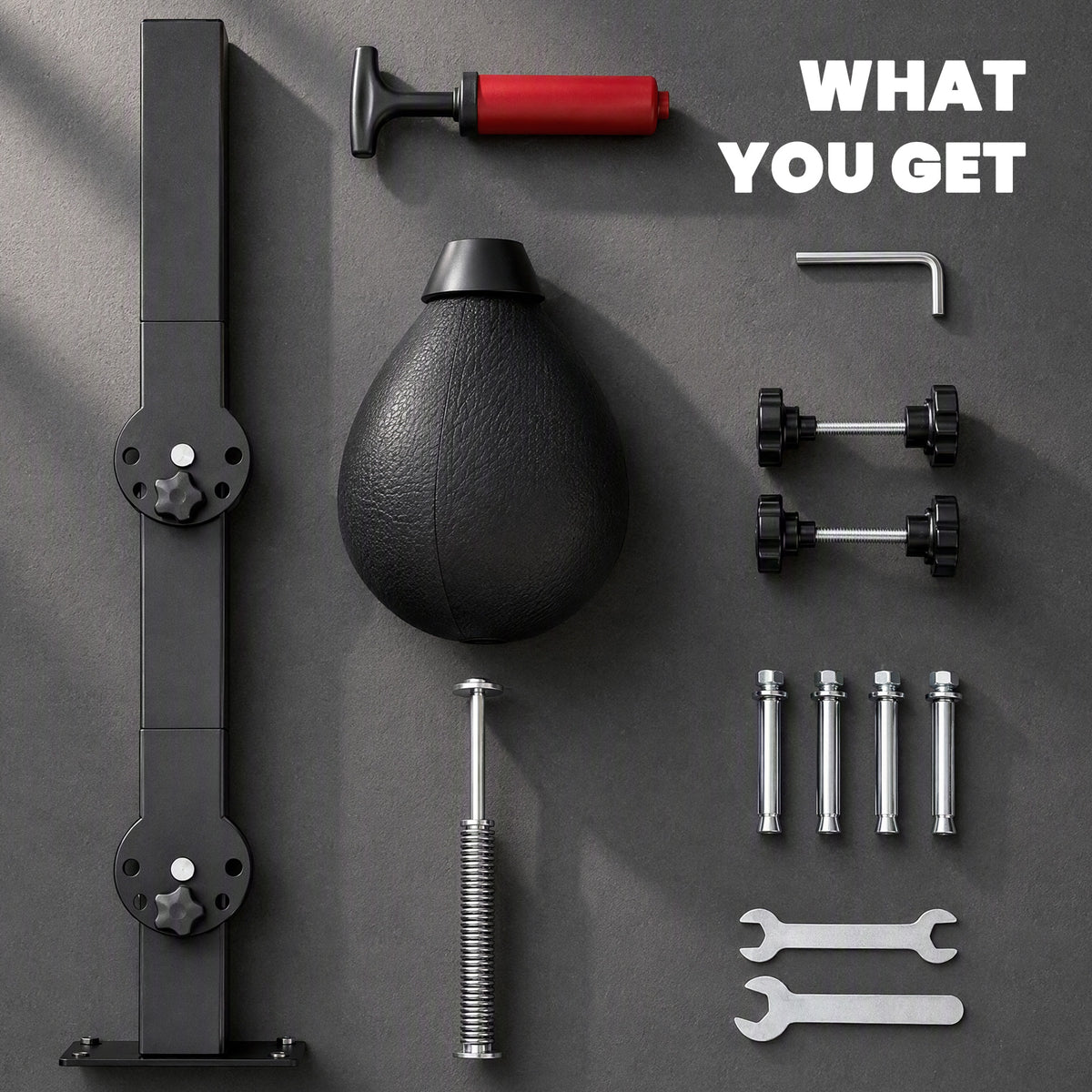 SPORTNOW Wall Mount Speed Bag, Height Adjustable Boxing Speed Bag with Manual Air Pump and Wrenches, Home Gym Workout Equipment