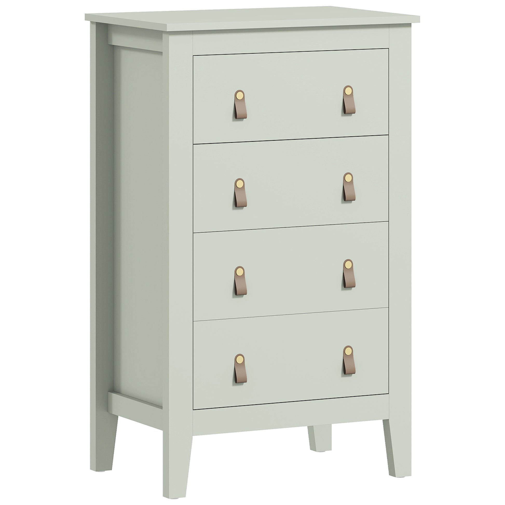 HOMCOM Bedroom Chest of Drawers, Modern 4 Drawer Dresser Cabinet with PU Leather Handles and Metal Runners for Living Room, Hallway, Entryway, 60 x 40 x 98 cm, Green