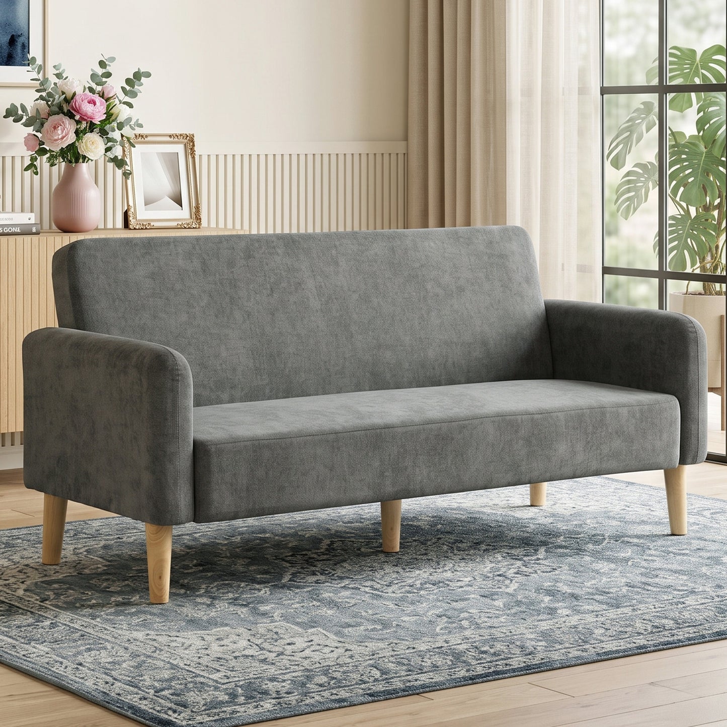 HOMCOM 2 Seater Sofa, Velvet Small Couch with 20cm Thick Padding, Wide and Deep Seat, Grey
