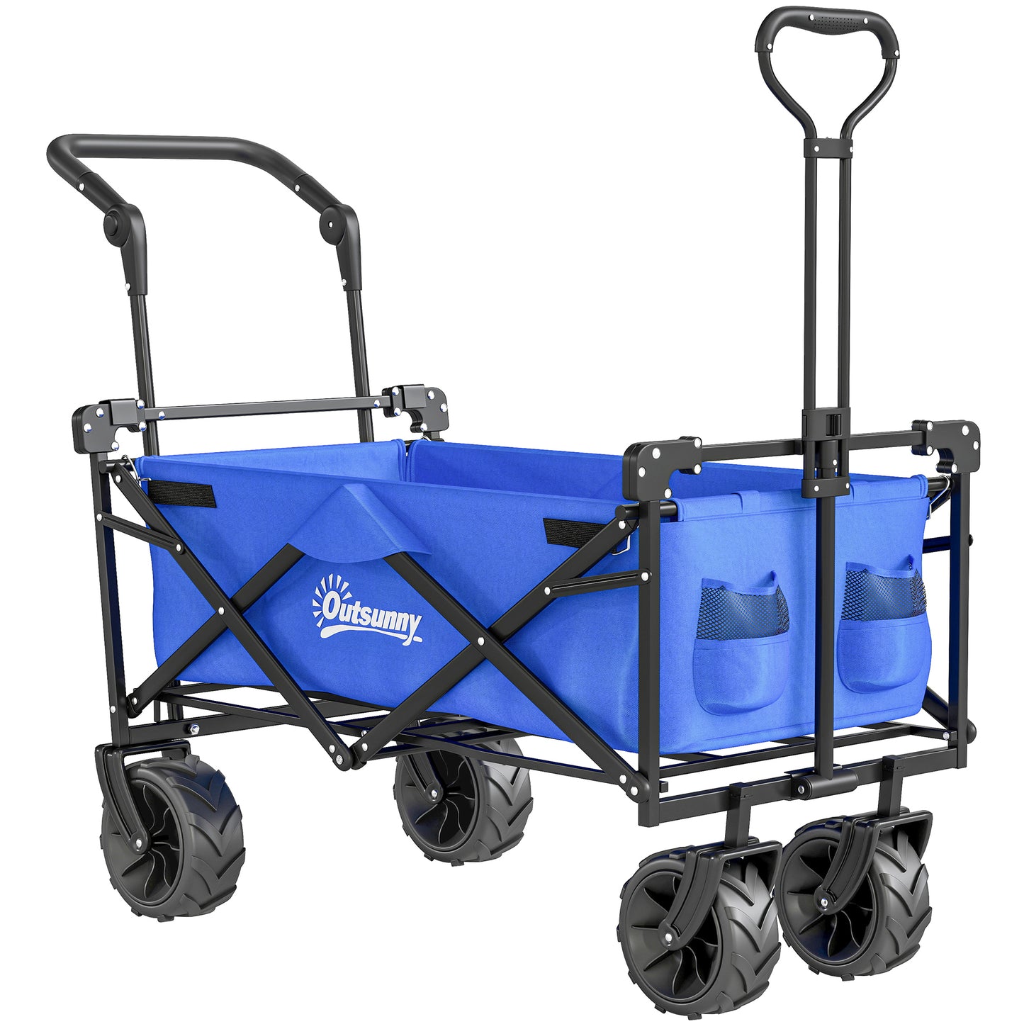 Outsunny 180L Festival Trolley on Wheels, Push & Pull Beach Cart with Removable Canopy, Wide All-Terrain Wheels, Folding Camping Trolley Cart, Adjustable Handle for Garden Fishing Shopping, Blue