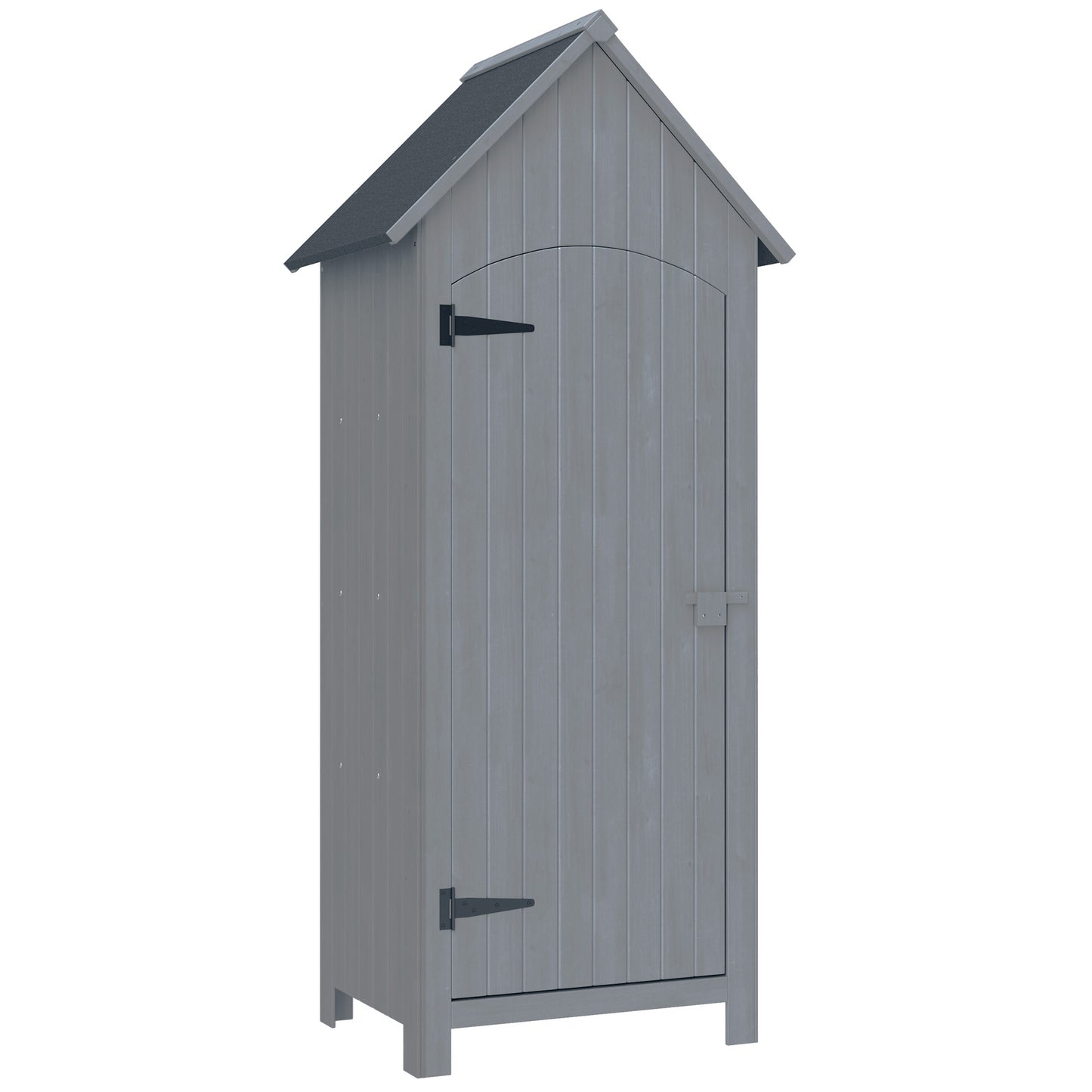 Outsunny Wooden Garden Storage Shed with 3 Shelves, Outdoor Tool Storage Cabinet with Tilt Roof and Lockable Door, 77.5 x 54.2 x 179.5 cm, Grey Default Title