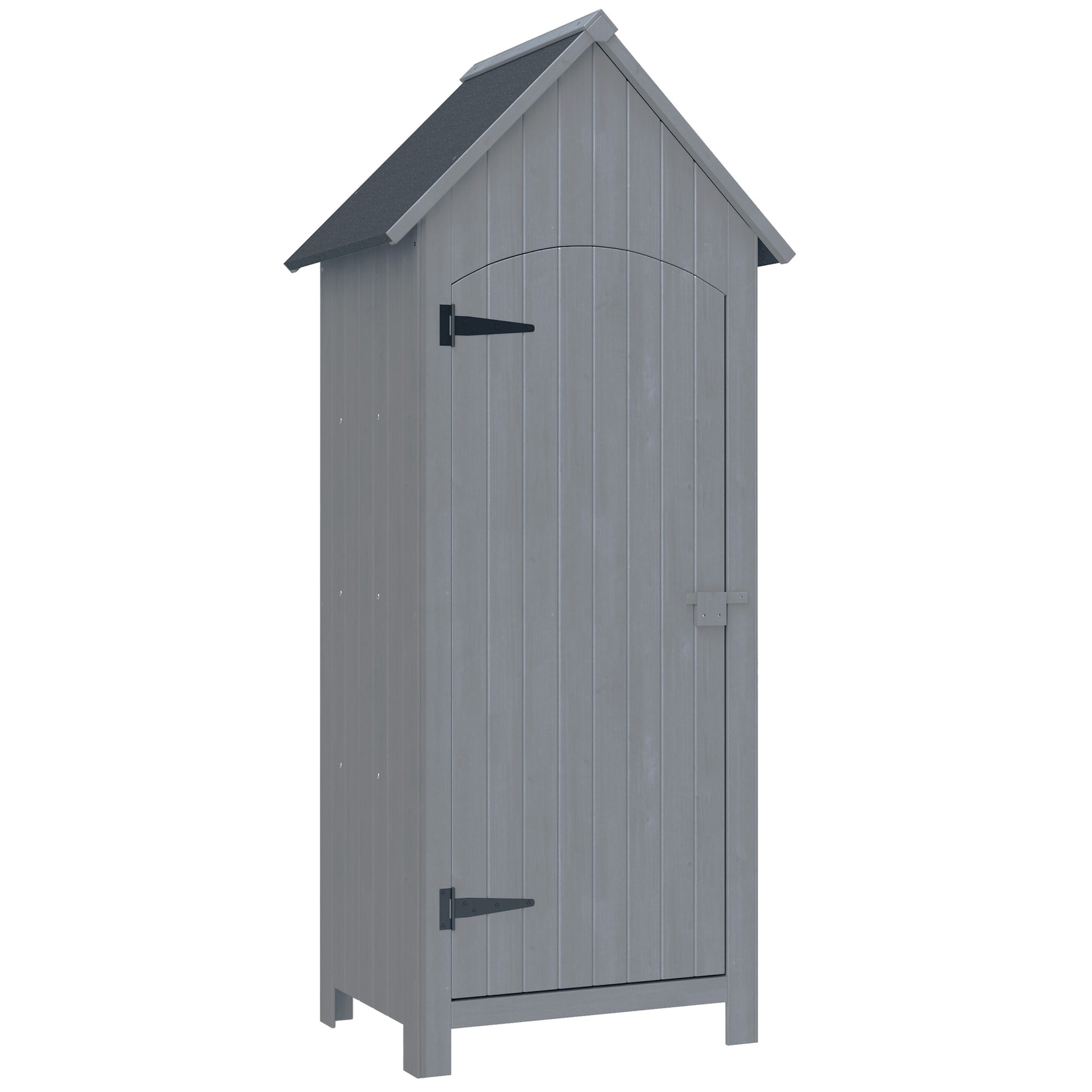 Outsunny Wooden Garden Storage Shed with 3 Shelves, Outdoor Tool Storage Cabinet with Tilt Roof and Lockable Door, 77.5 x 54.2 x 179.5 cm, Grey Default Title