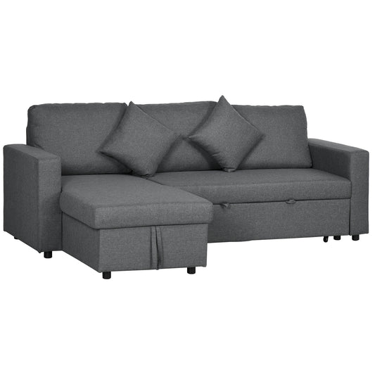 HOMCOM 3 Seater Sofa Bed with Storage, Delivered to Your Home for Free, Dark Grey