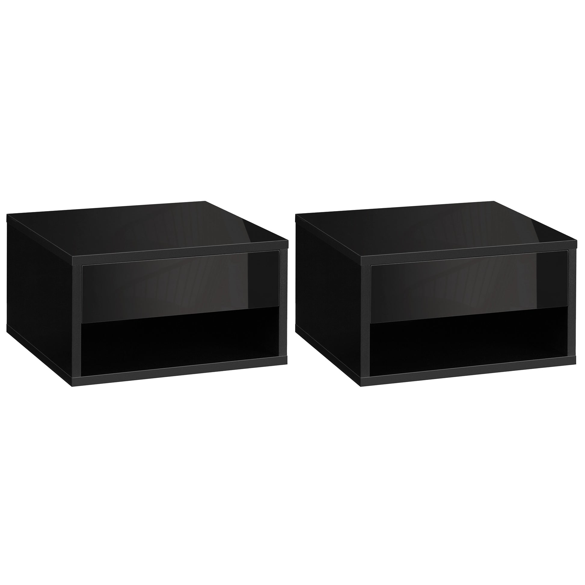 HOMCOM Floating Bedside Tables Set of 2, Wall Mounted Nightstand, High Gloss Black