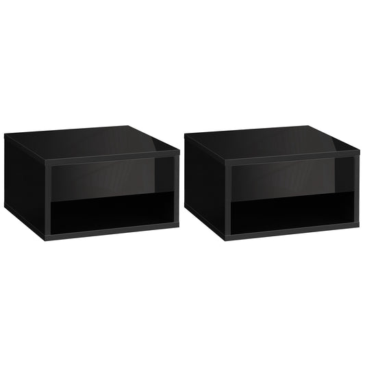 HOMCOM Floating Bedside Tables Set of 2, Wall Mounted Nightstand, High Gloss Black