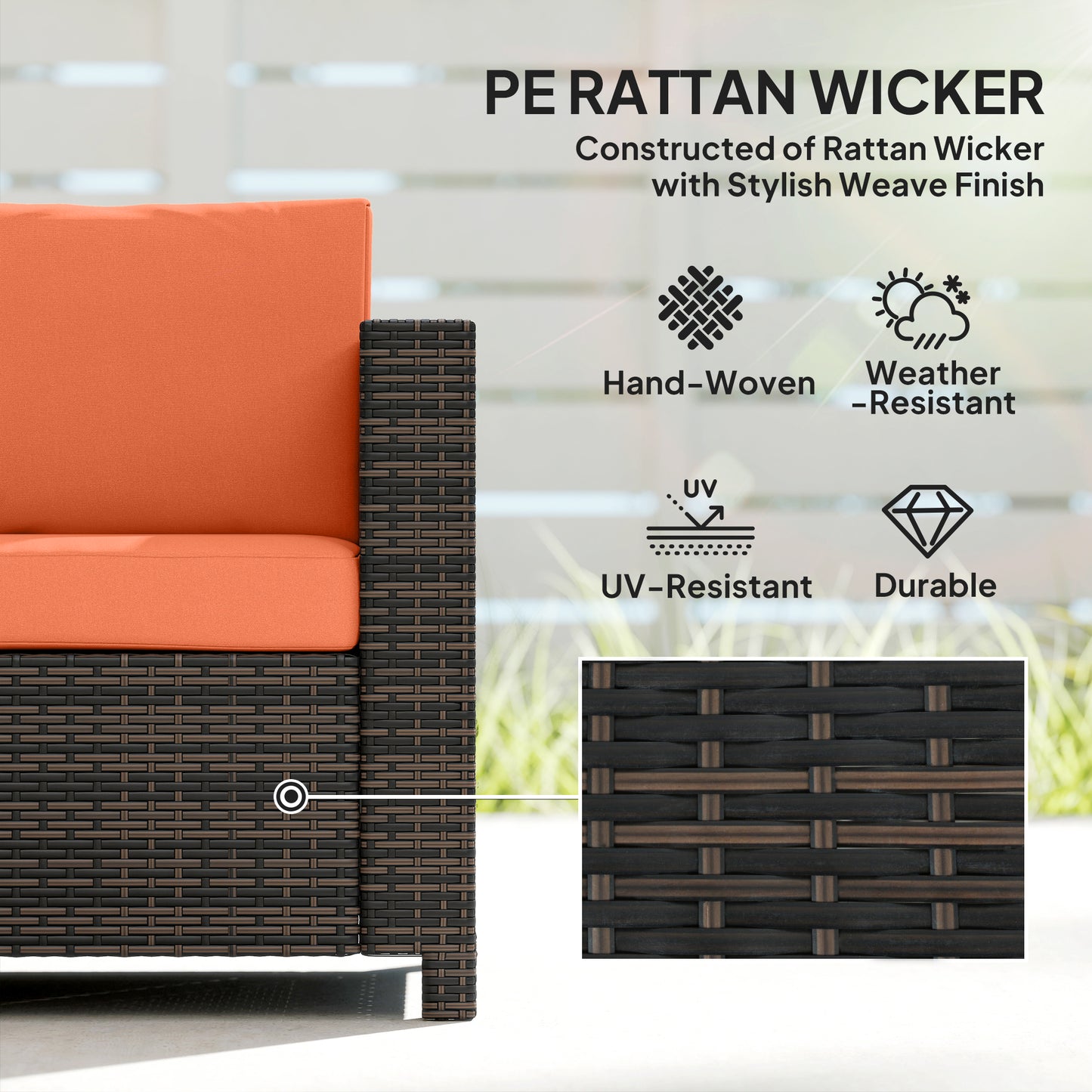 Outsunny 3-Seater Weather Resistant Outdoor Garden Rattan Sofa Orange
