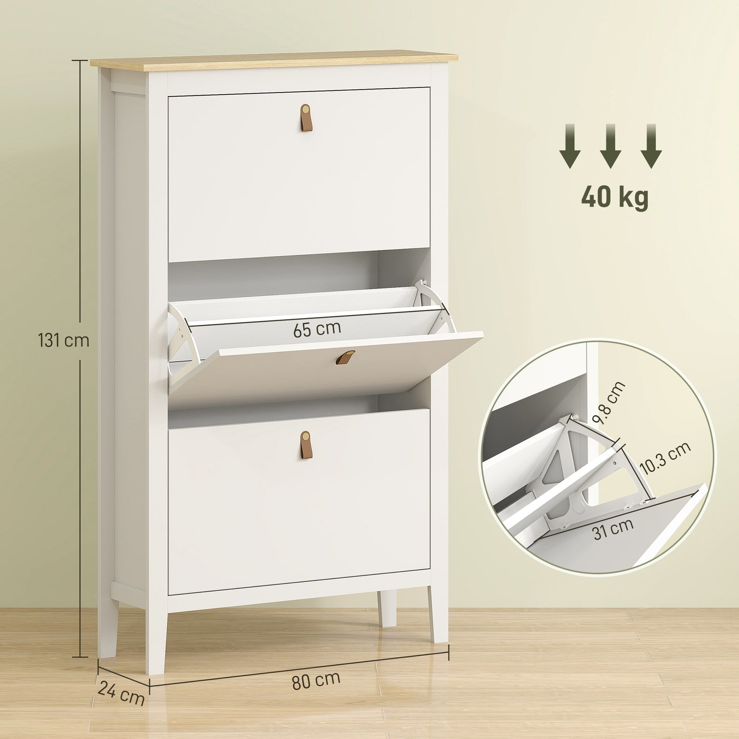 HOMCOM Modern Three-Drawer Shoe Cabinet - White