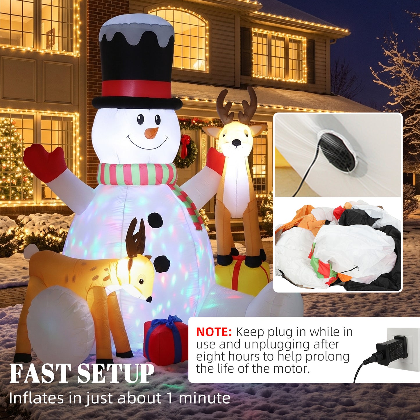 Outsunny 7ft Giant Christmas Inflatable Snowman with 2 Reindeer, Outdoor Blow Up Christmas Decoration with LEDs, Bag
