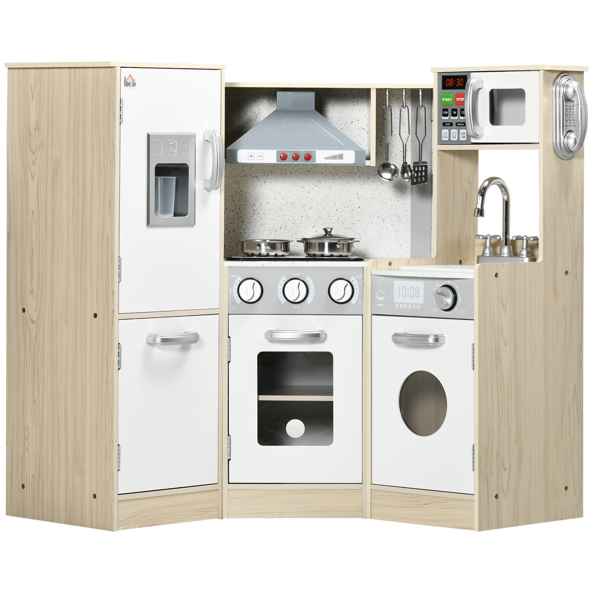 HOMCOM Kids Kitchen Playset, with Accessories, Storage Space ...