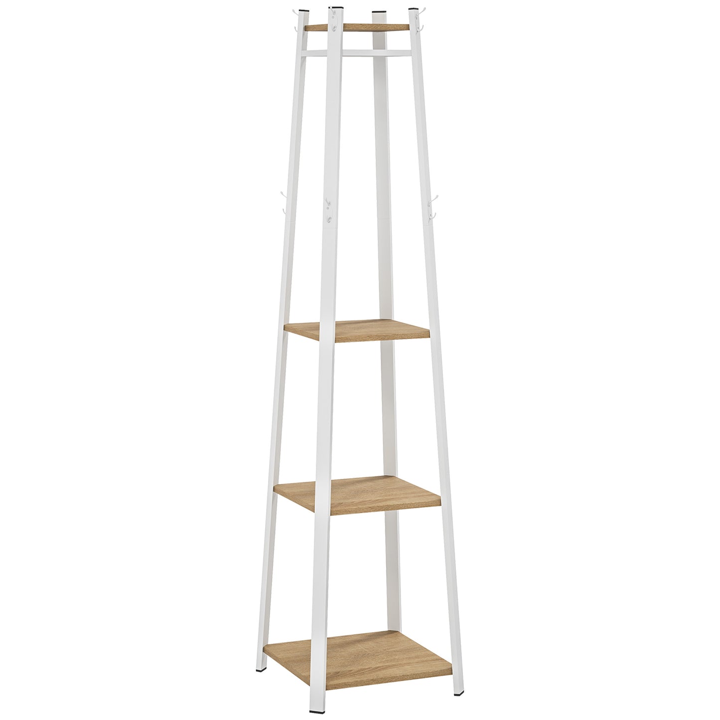 HOMCOM Compact Freestanding Coat Rack - White/Oak