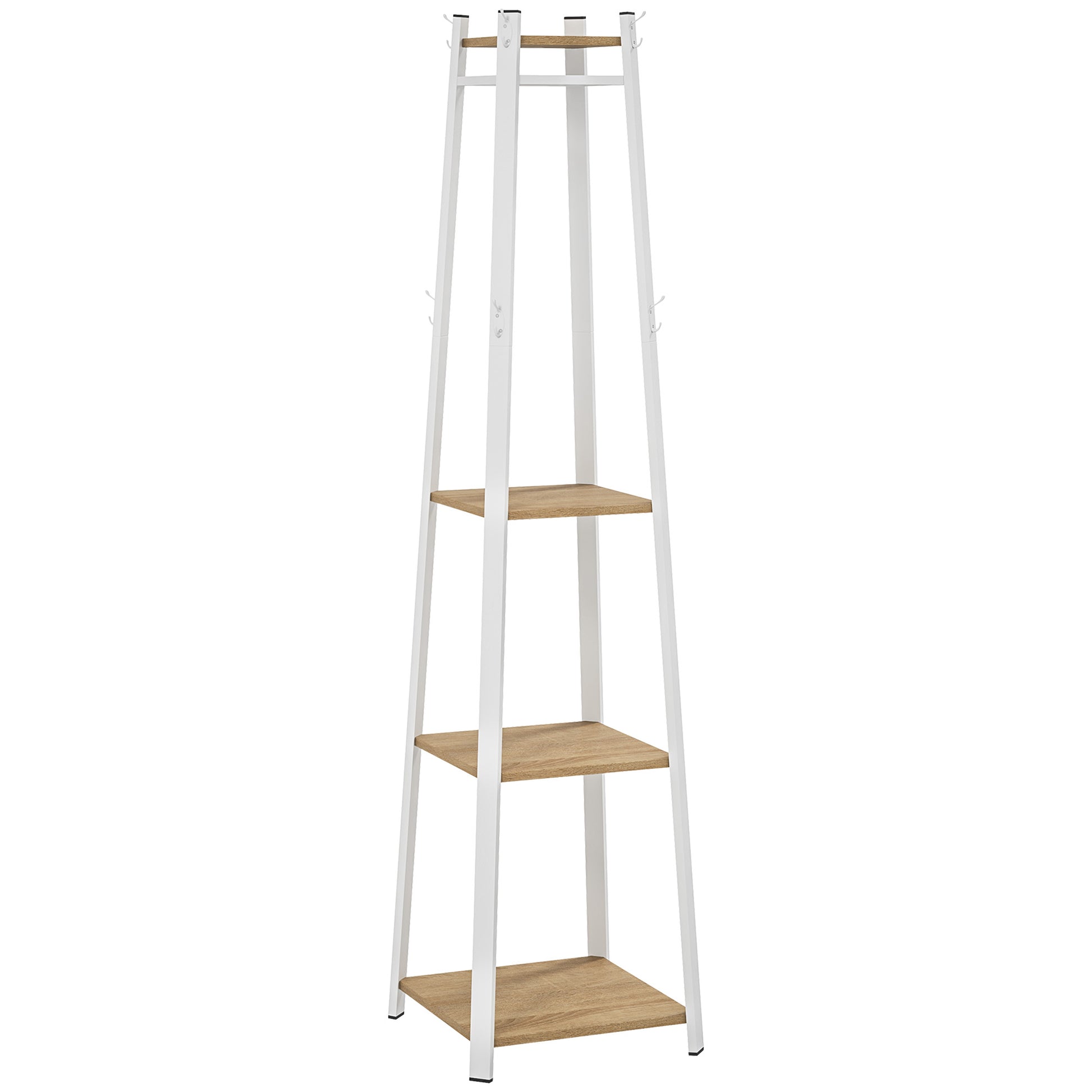 HOMCOM Compact Freestanding Coat Rack - White/Oak