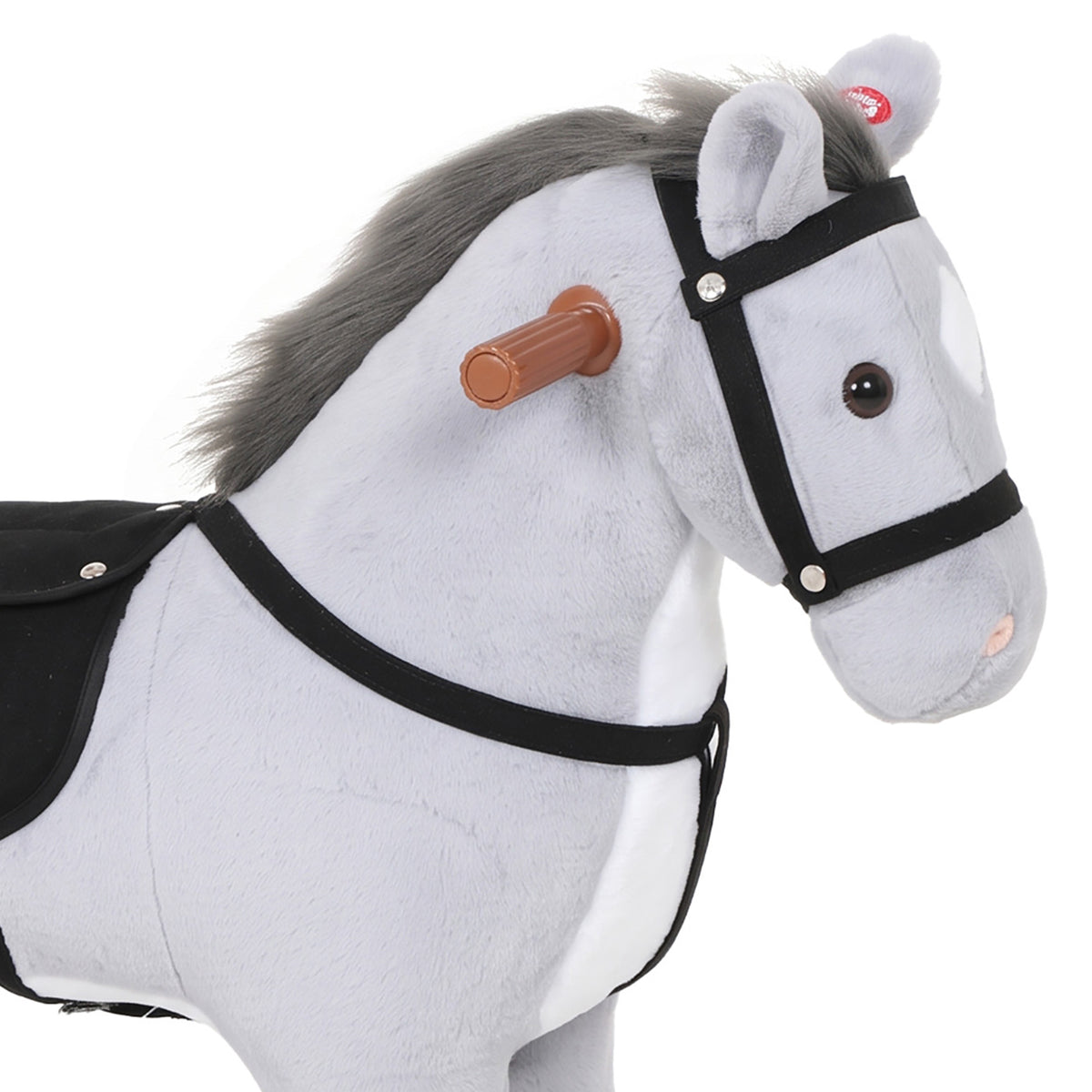 AIYAPLAY Rocking Horse, Plush Ride On Horse with Hoof Sounds, Music, Rolling Wheels and Pedal for 3-7 Years, Up to 50kg, Grey